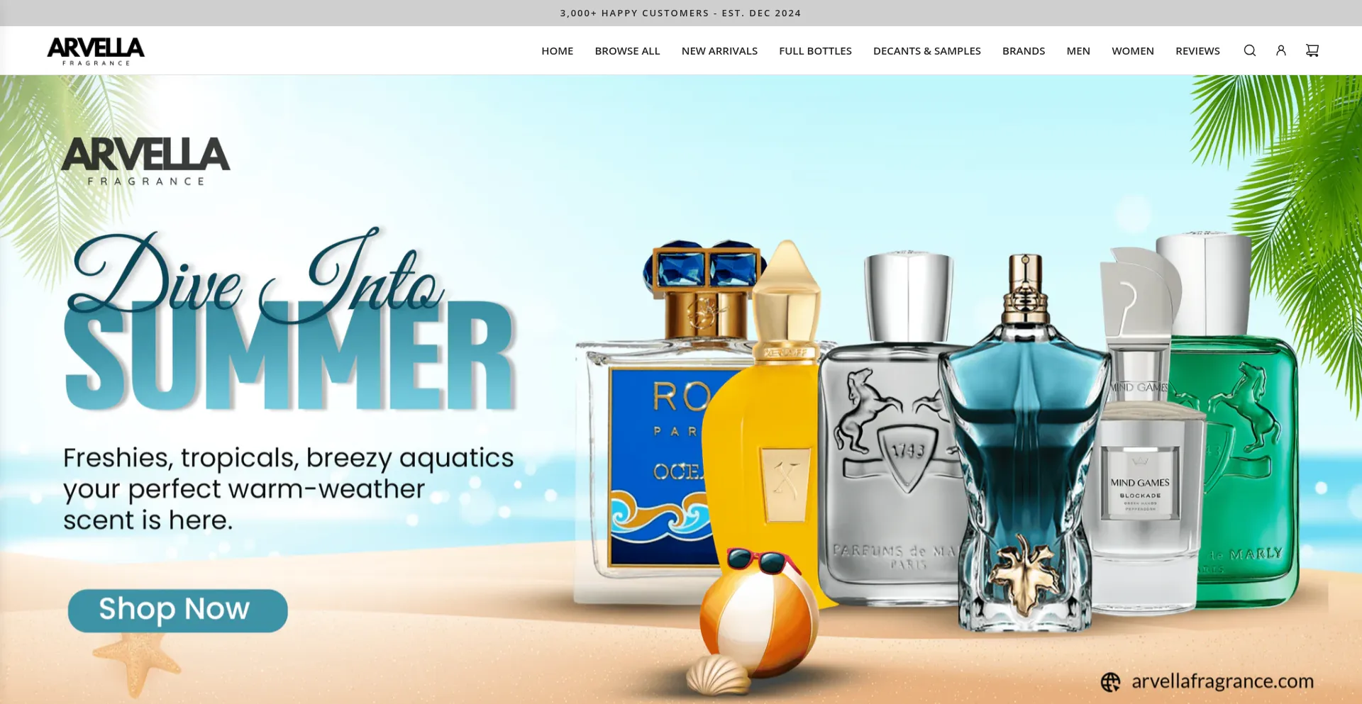 Website screenshot of Arvellafragrance.com