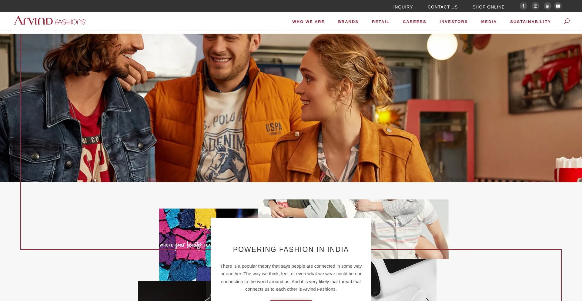 Website screenshot of Arvindfashions.com