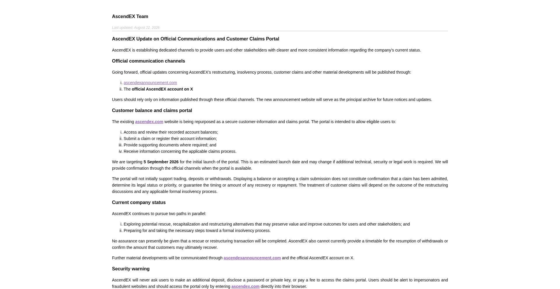 Ascendexannouncement.com