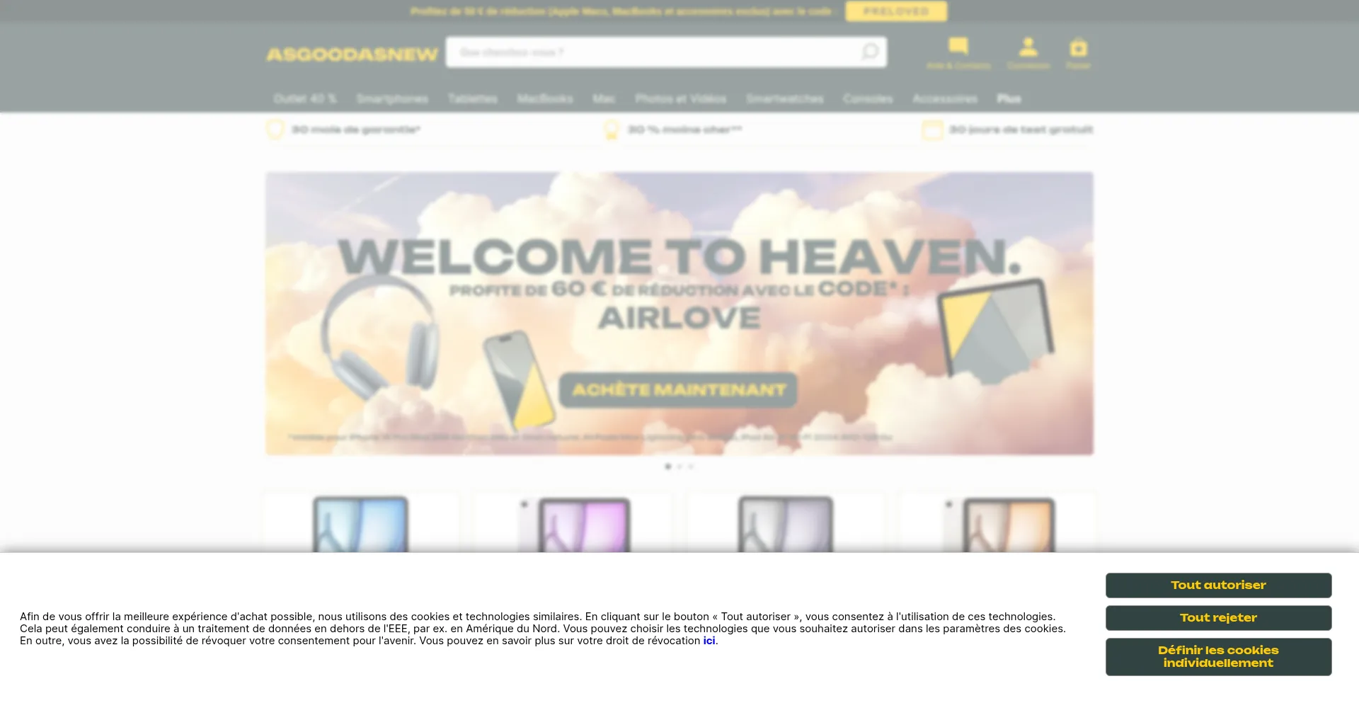 Website screenshot of Asgoodasnew.fr