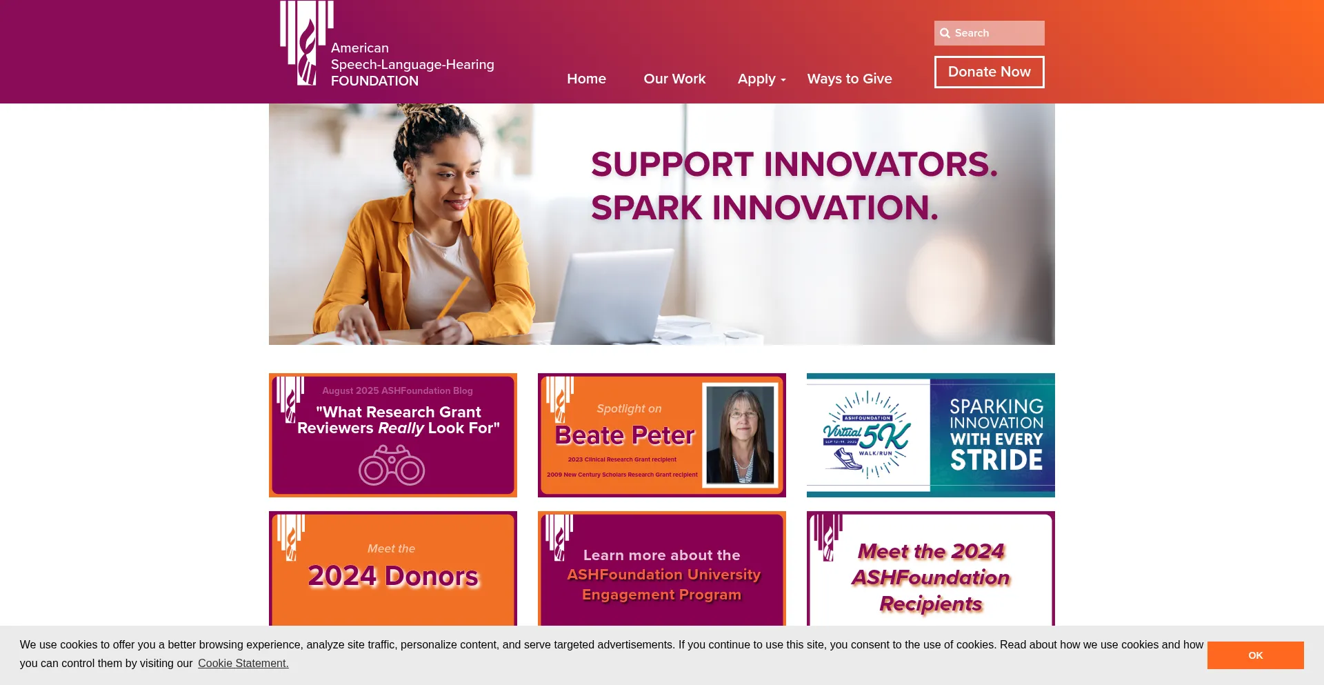 Website screenshot of Ashfoundation.org