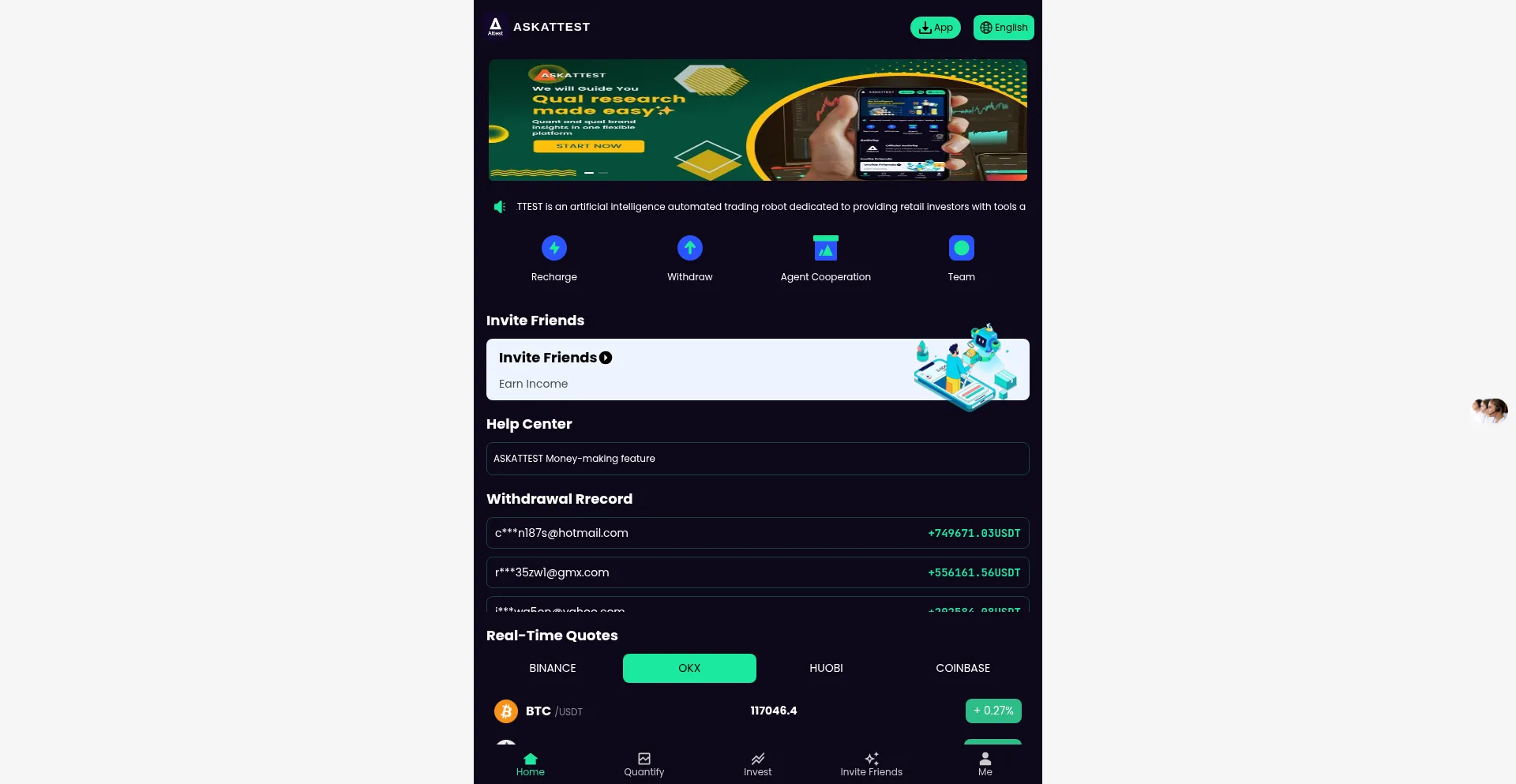 Website screenshot of Askattest.xyz