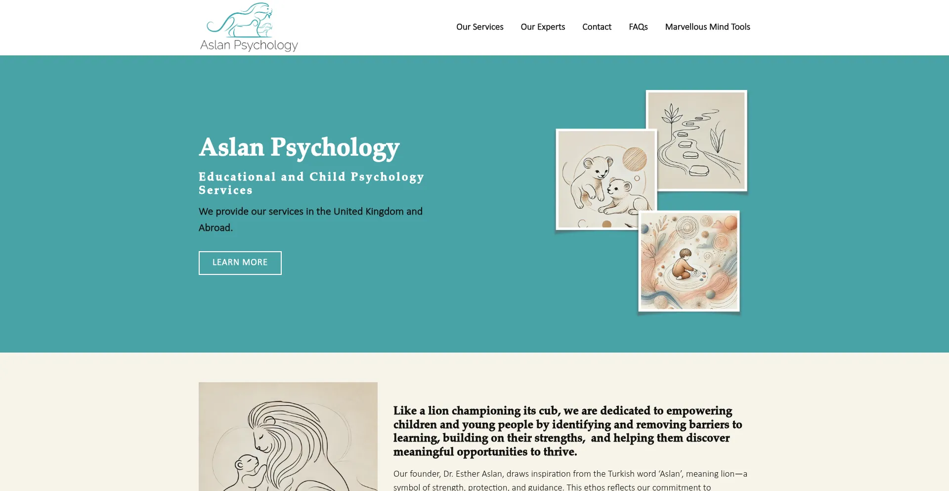 Website screenshot of Aslanpsychology.co.uk