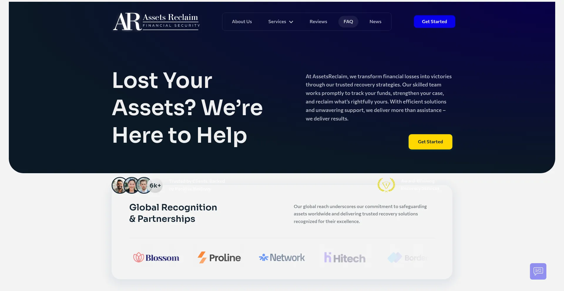 Website screenshot of Assetsreclaim.org
