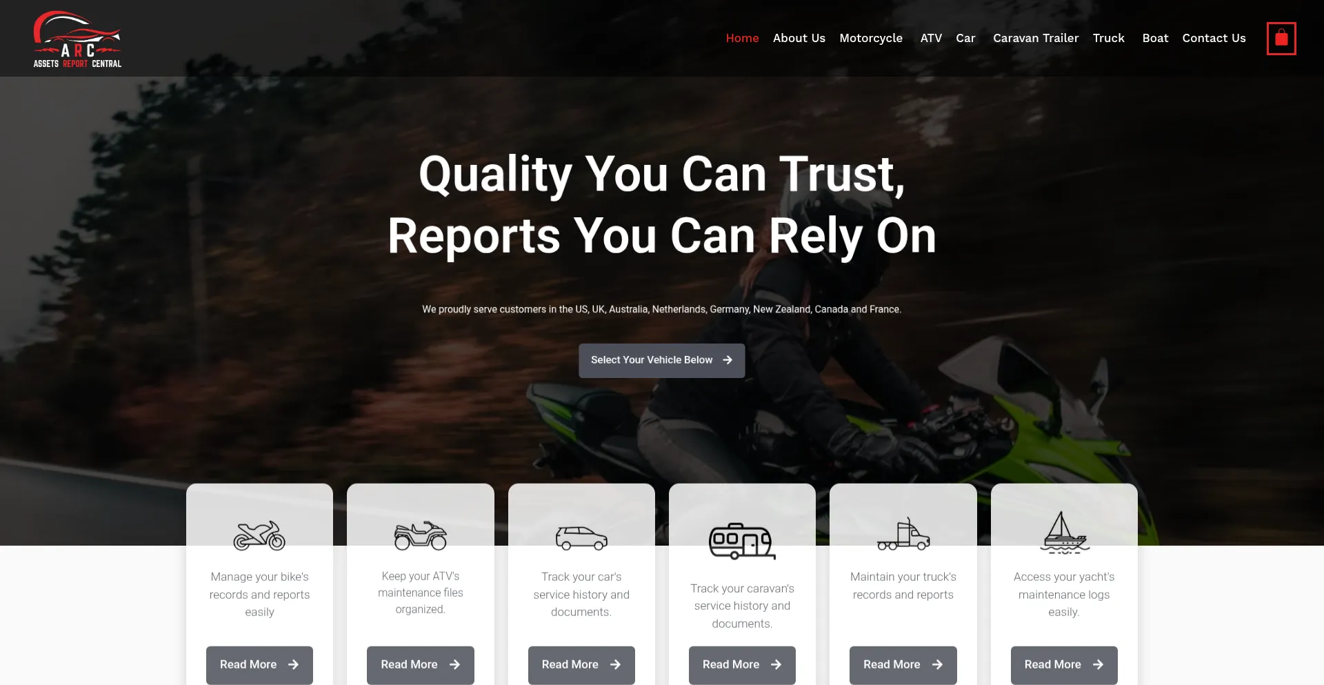Website screenshot of Assetsreportcentral.net