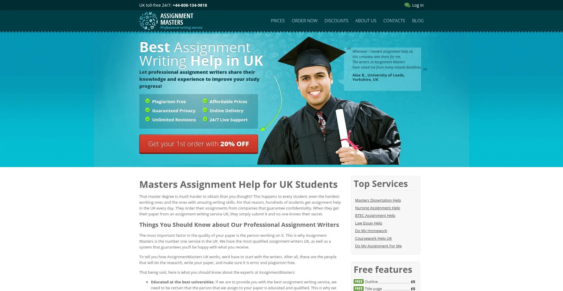 Website screenshot of Assignmentmasters.co.uk