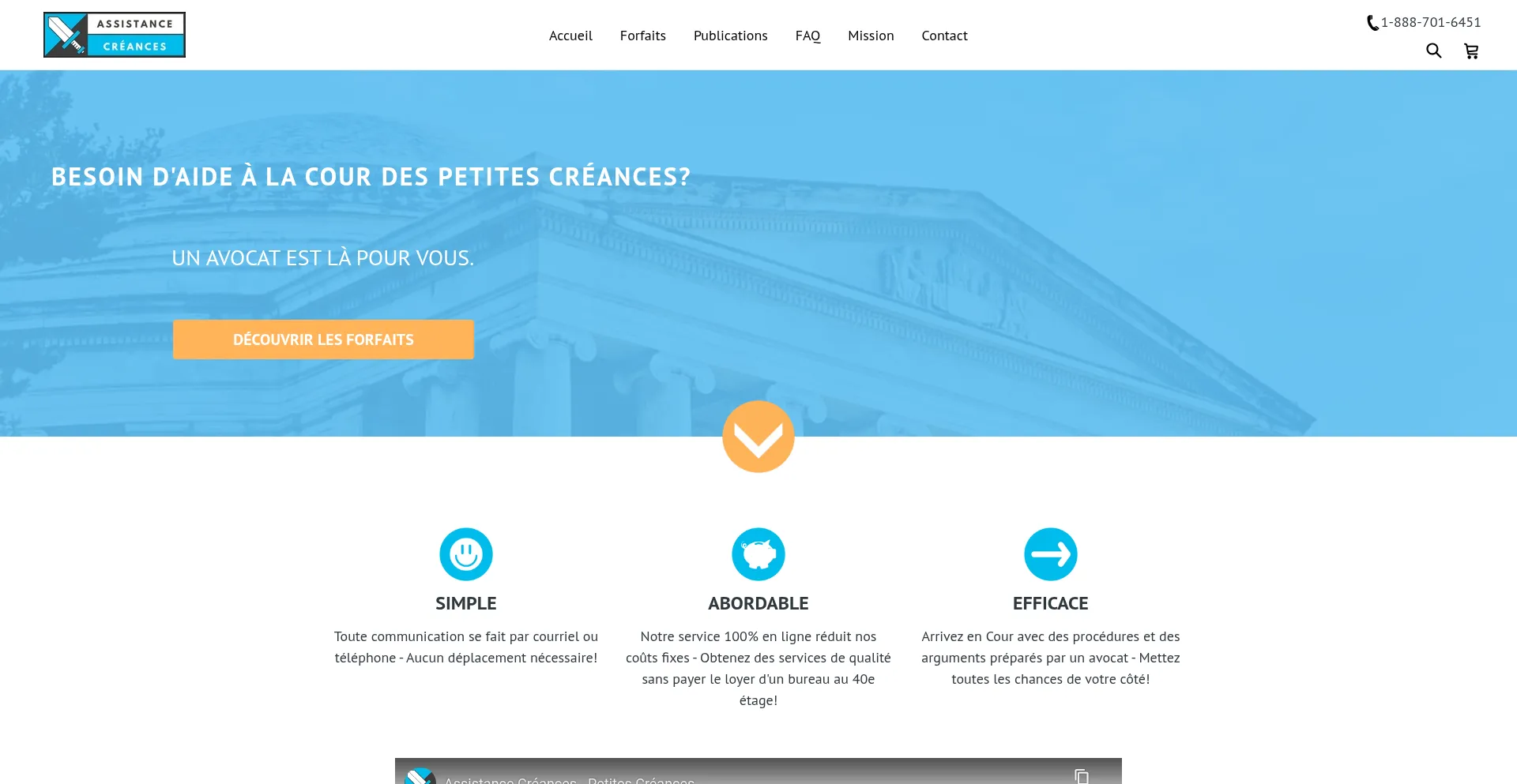 Website screenshot of Assistancecreances.ca