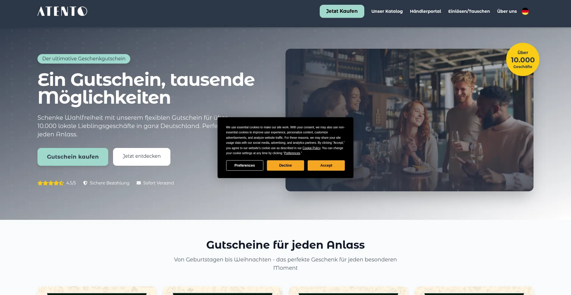 Website screenshot of Atento.me