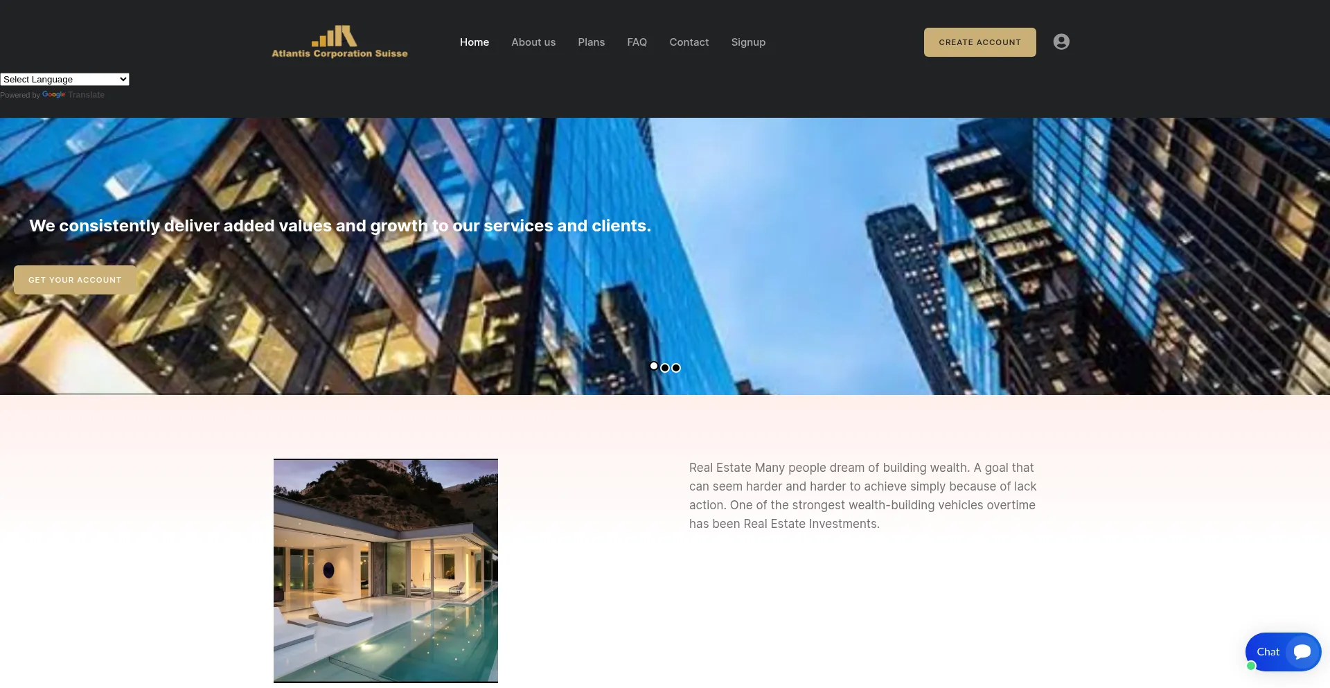 Website screenshot of Atlantiscorporationsuisse.com