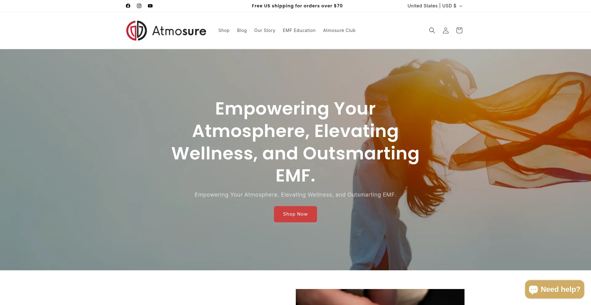 Website screenshot of Atmosure.com