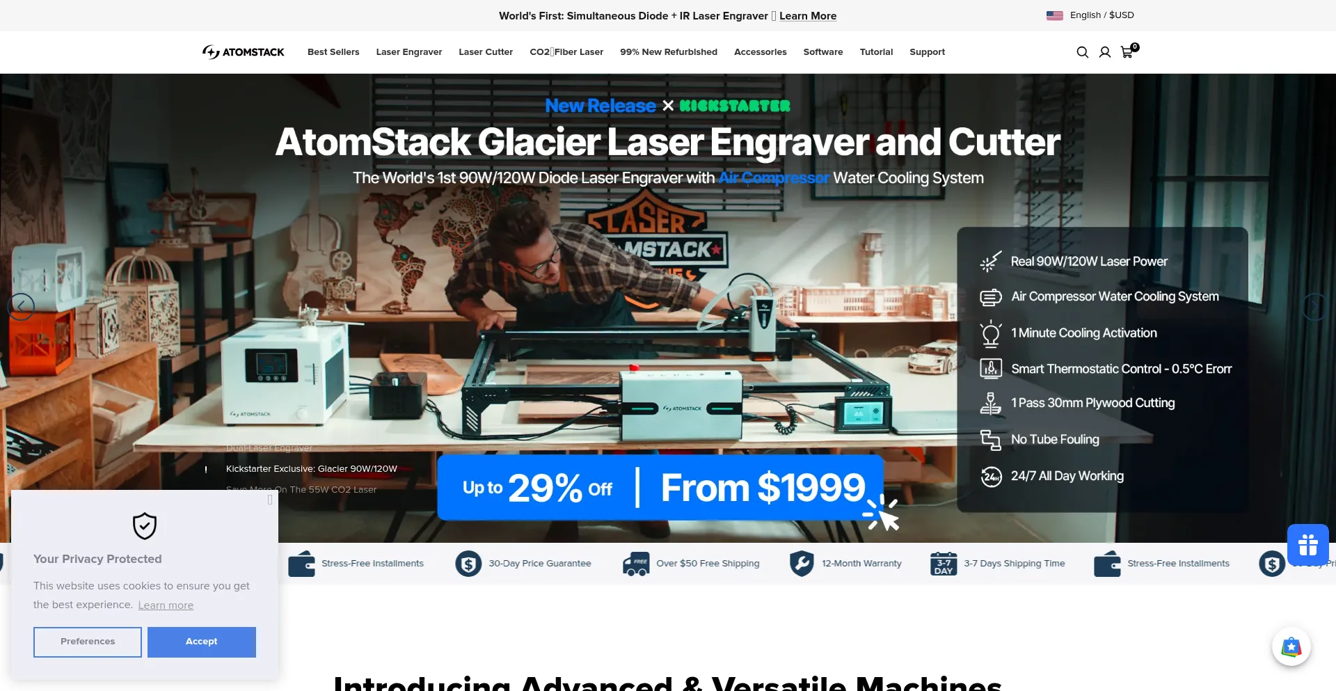 Website screenshot of Atomstack.com