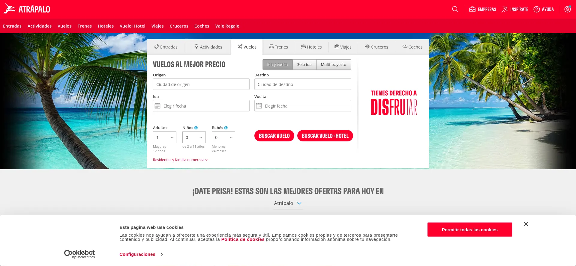 Website screenshot of Atrapalo.com