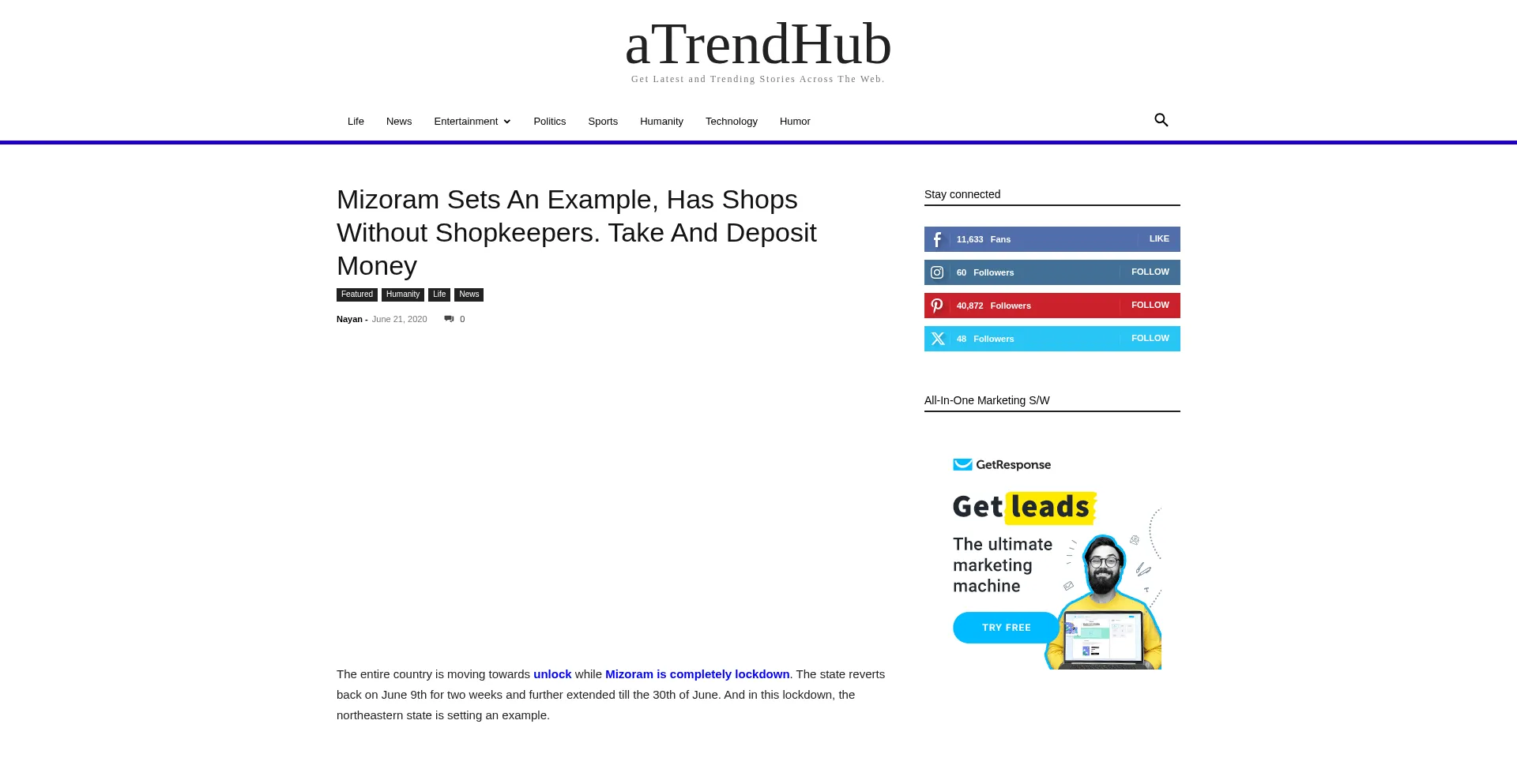Website screenshot of Atrendhub.com