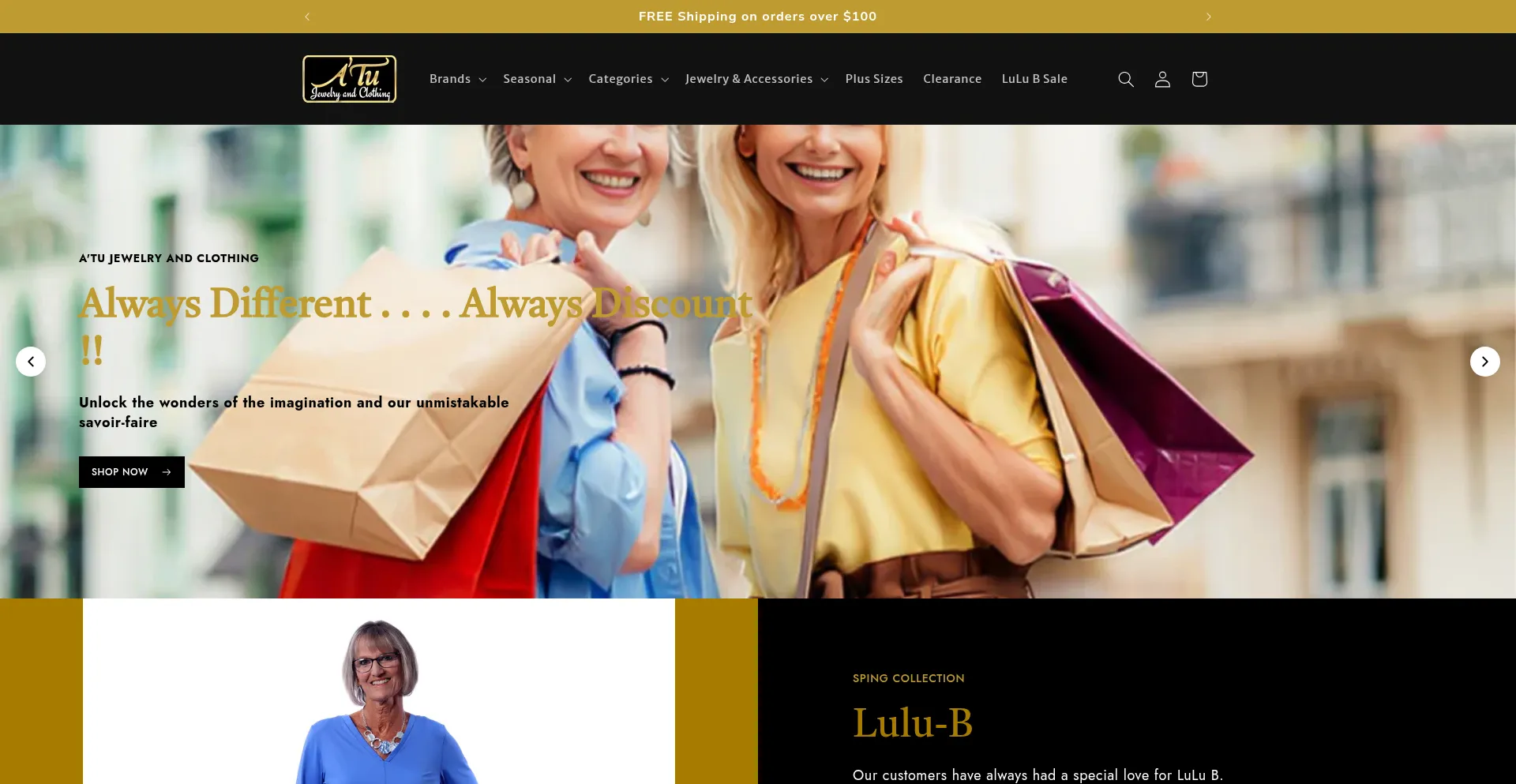 Website screenshot of Atujewelryandclothing.com