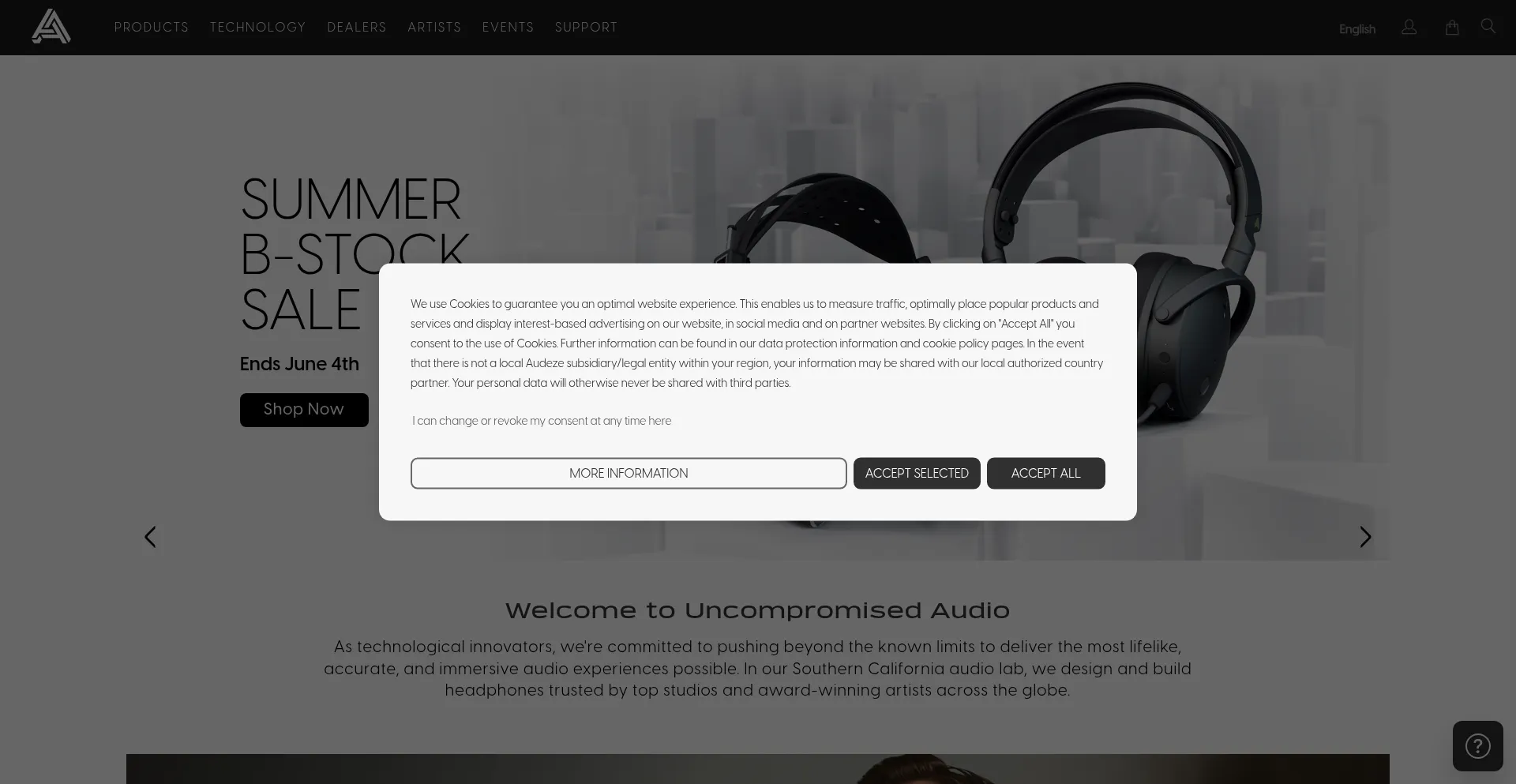 Website screenshot of Audeze.com