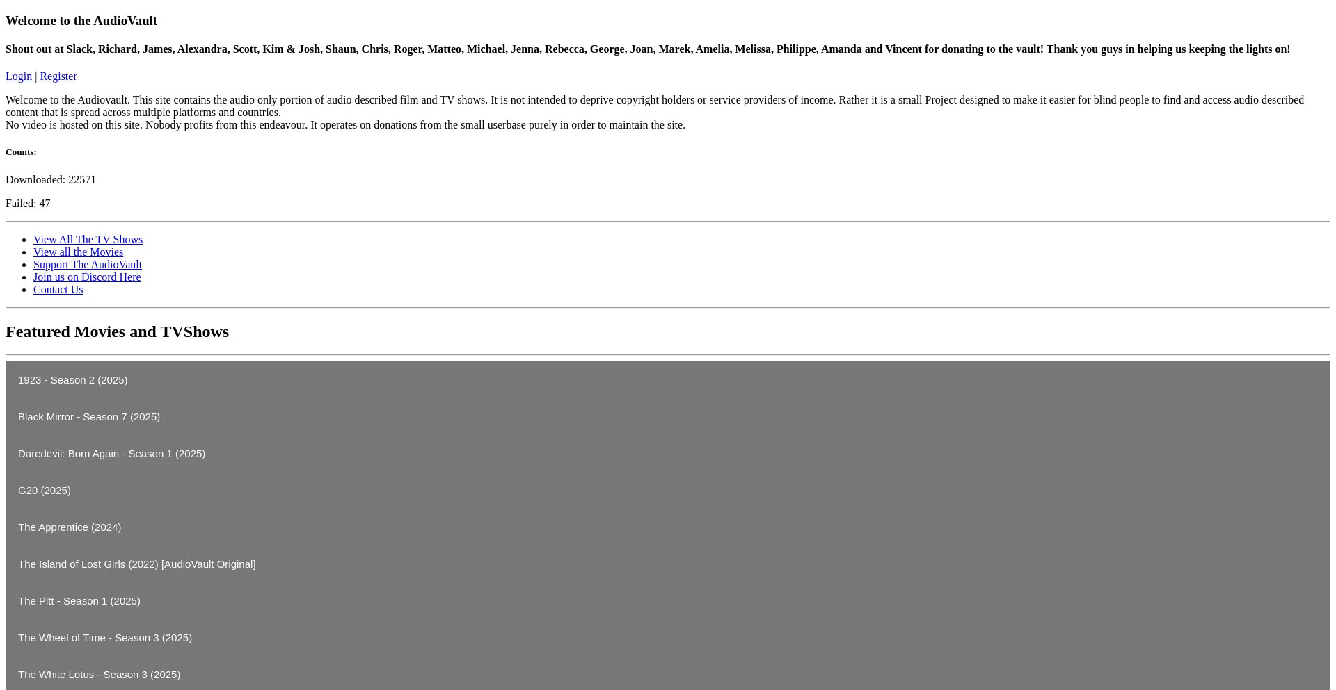 Website screenshot of Audiovault.net