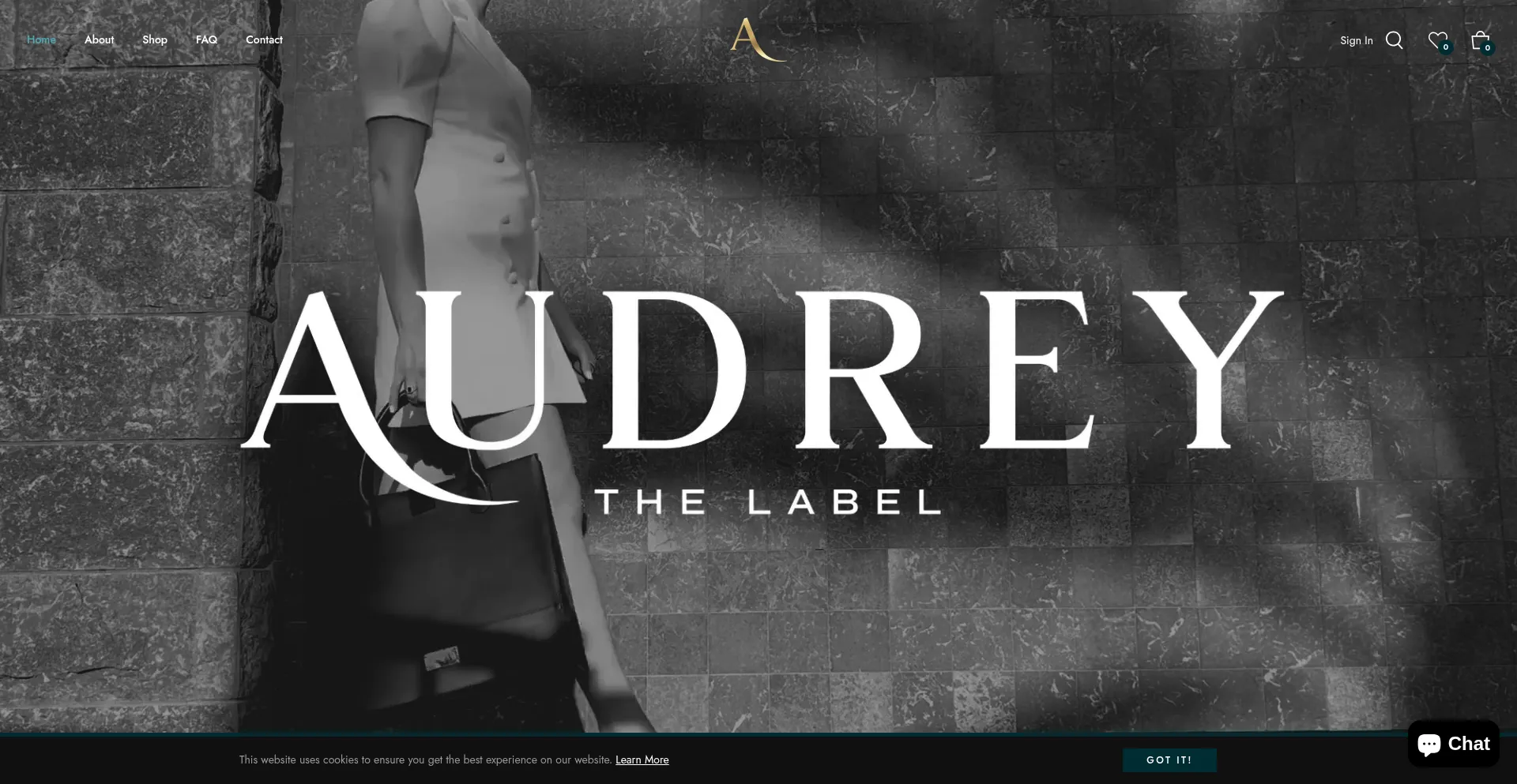 Website screenshot of Audreythelabel.com