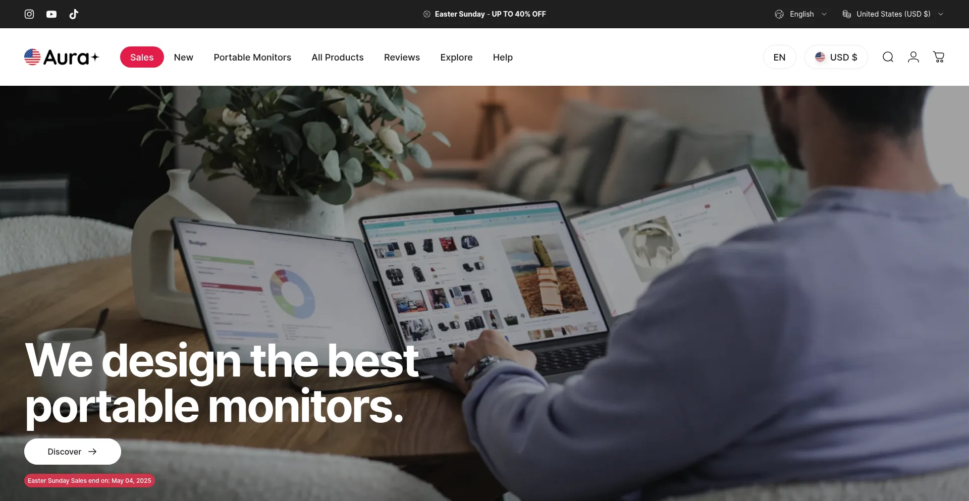 Website screenshot of Aura-displays.com