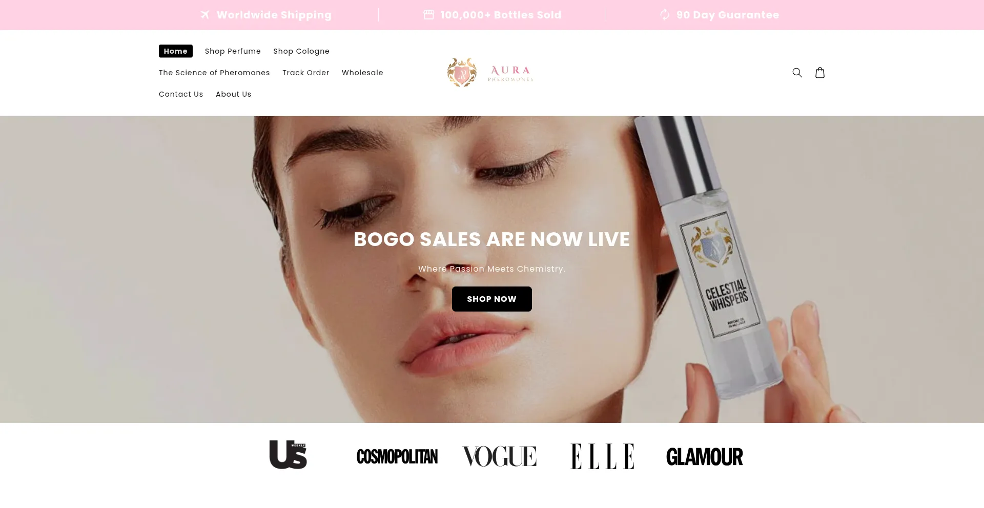 Website screenshot of Aurapheromones.com