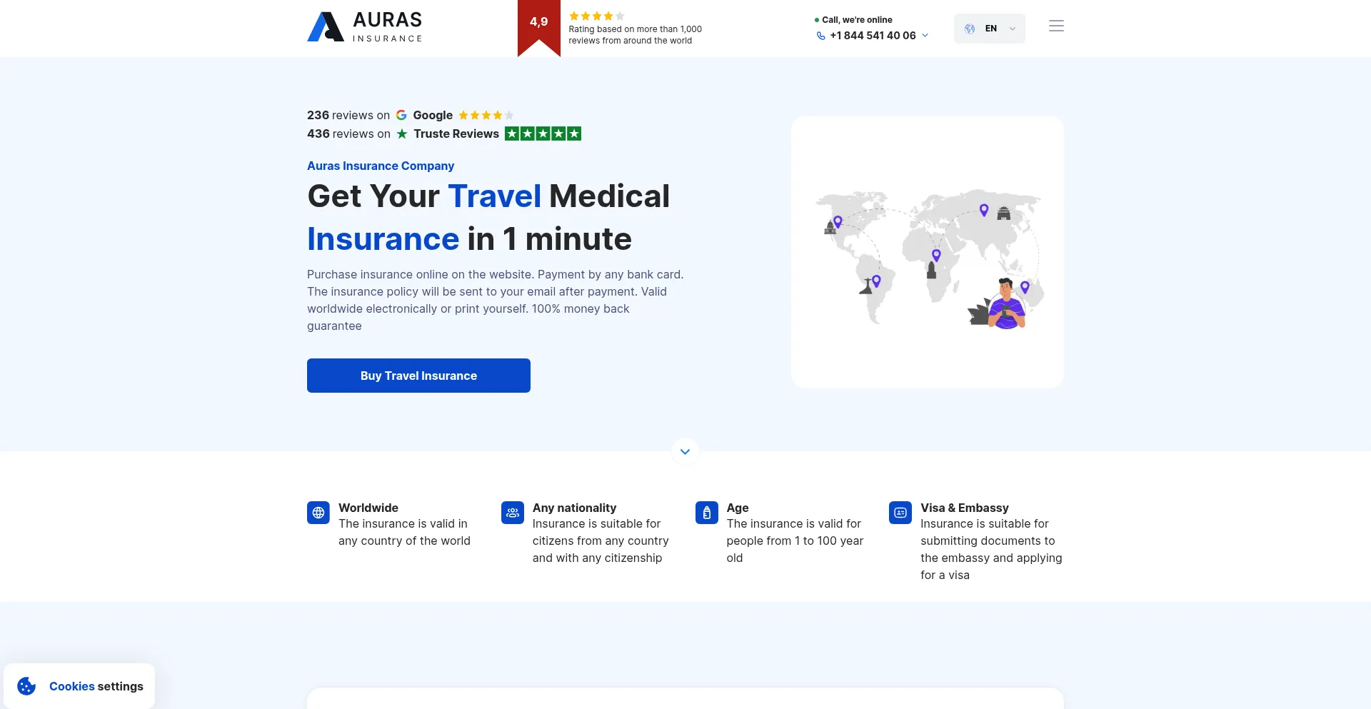 Website screenshot of Auras.insure
