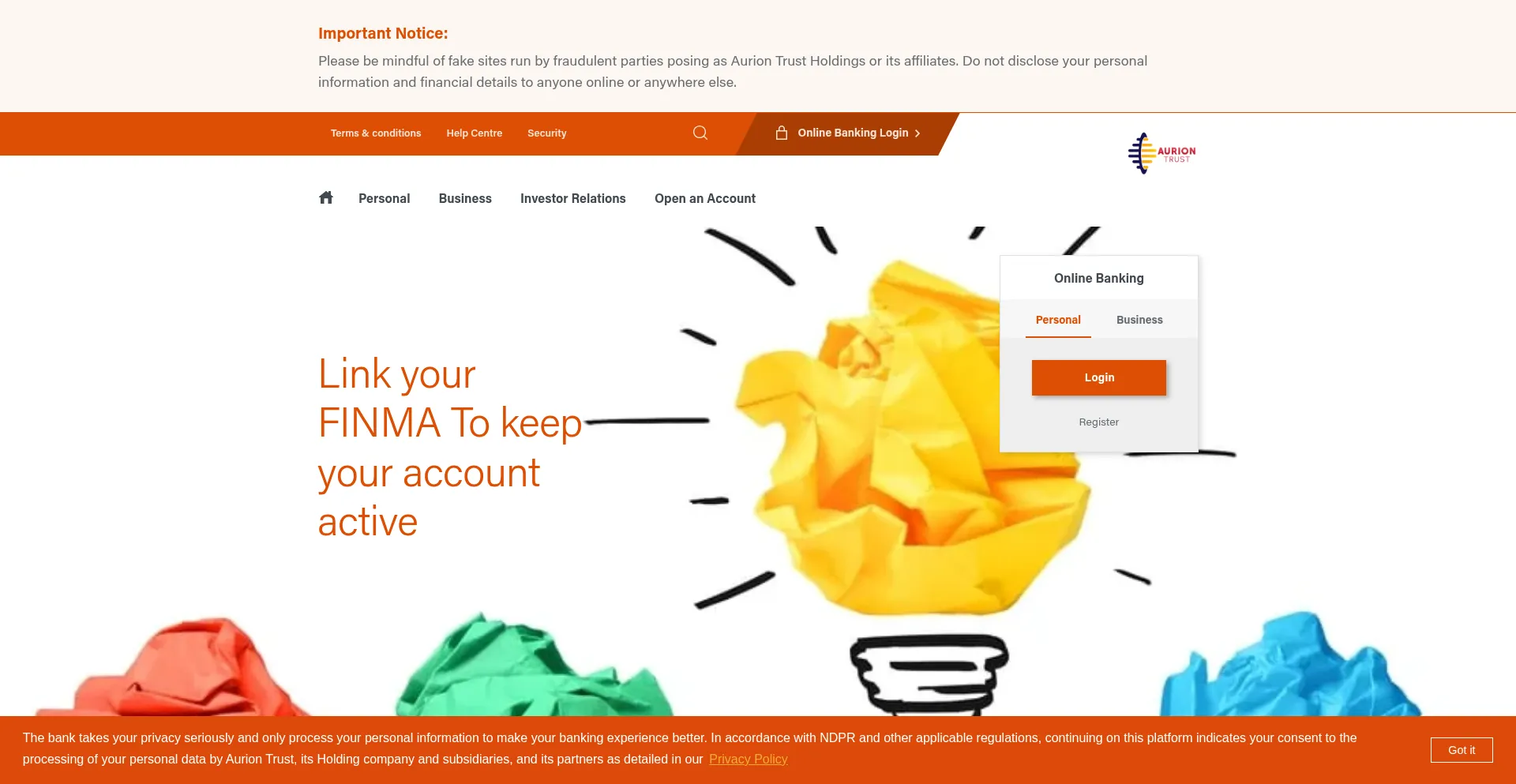 Website screenshot of Auriontrust.com