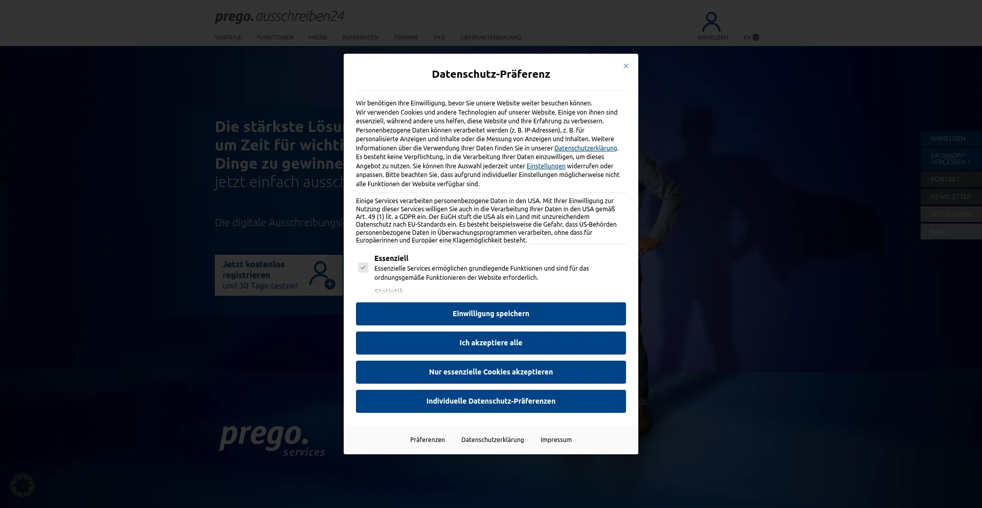 Website screenshot of Ausschreiben24.com