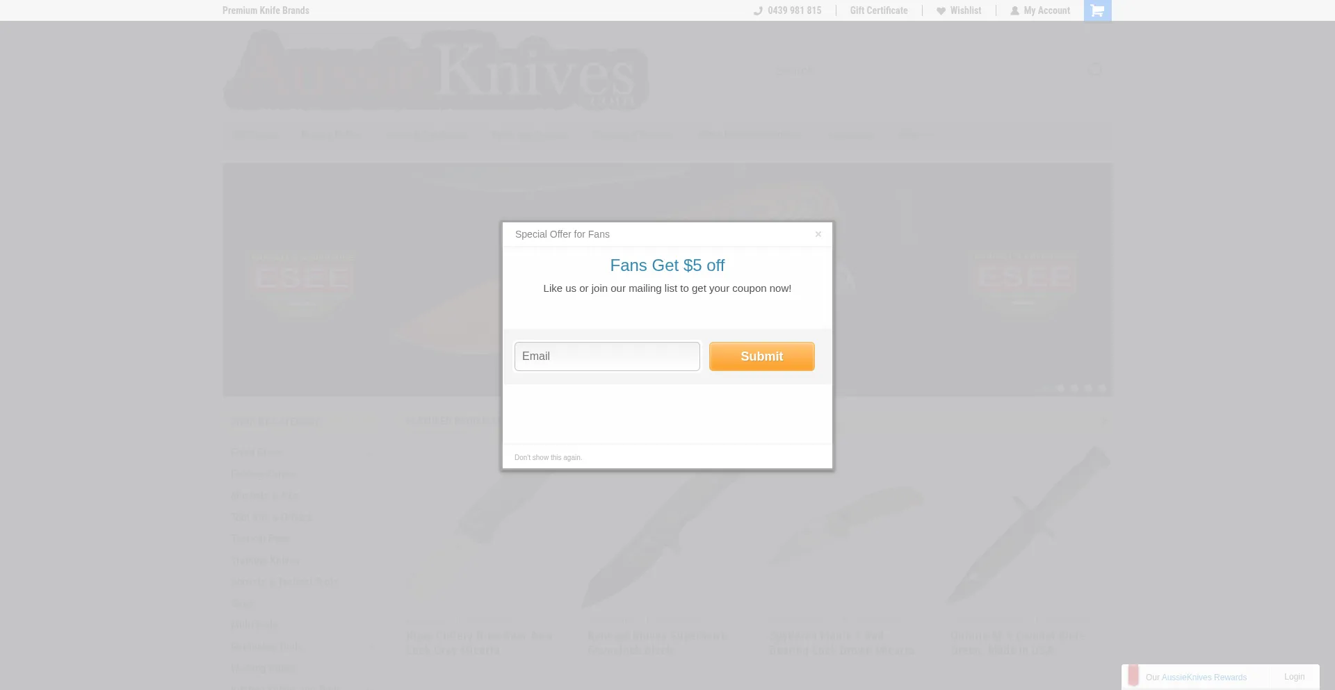 Website screenshot of Aussieknives.com