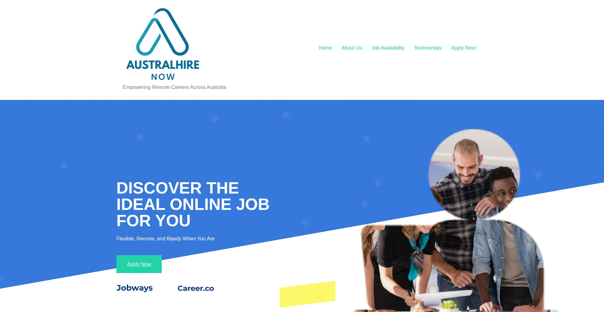 Website screenshot of Australhirenow.com