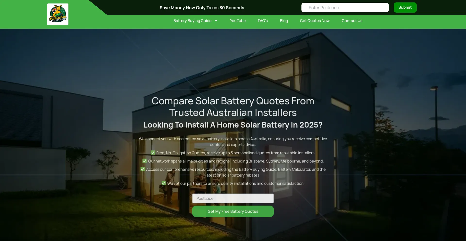 Website screenshot of Australianbatteryquotes.com.au