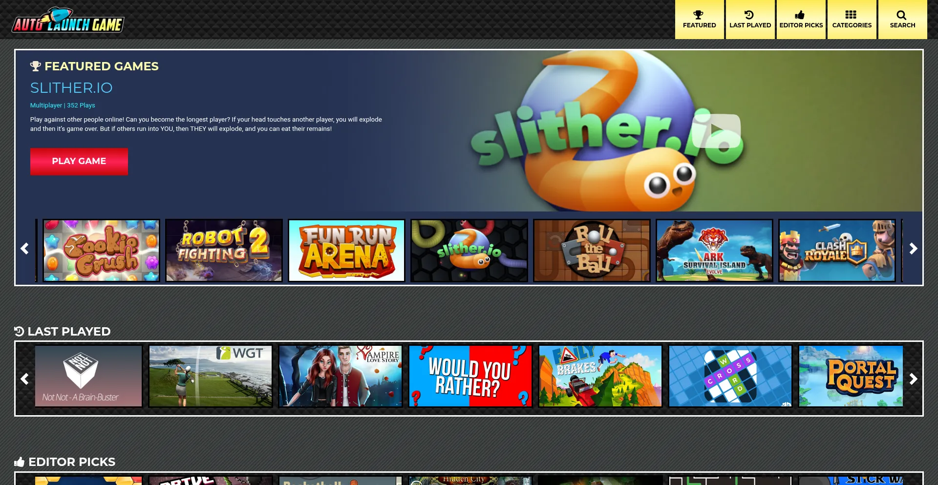 Website screenshot of Autolaunchgame.com