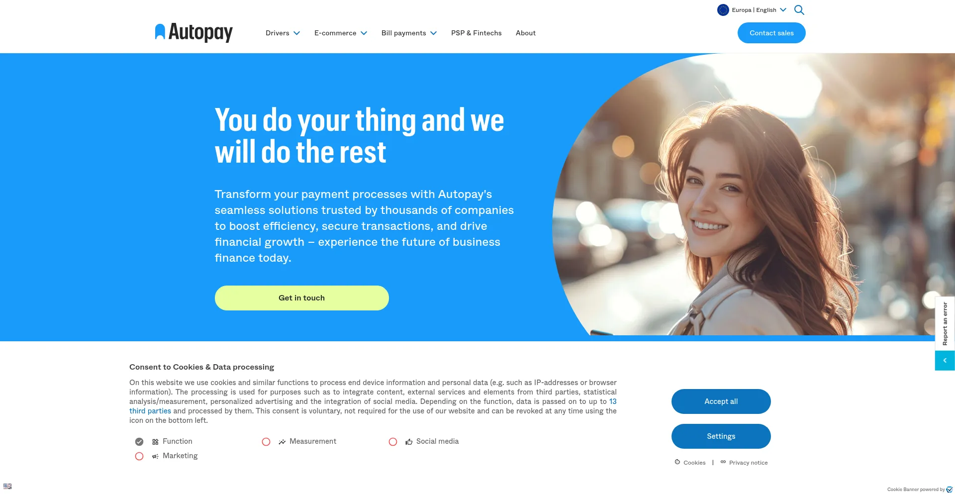 Website screenshot of Autopay.eu