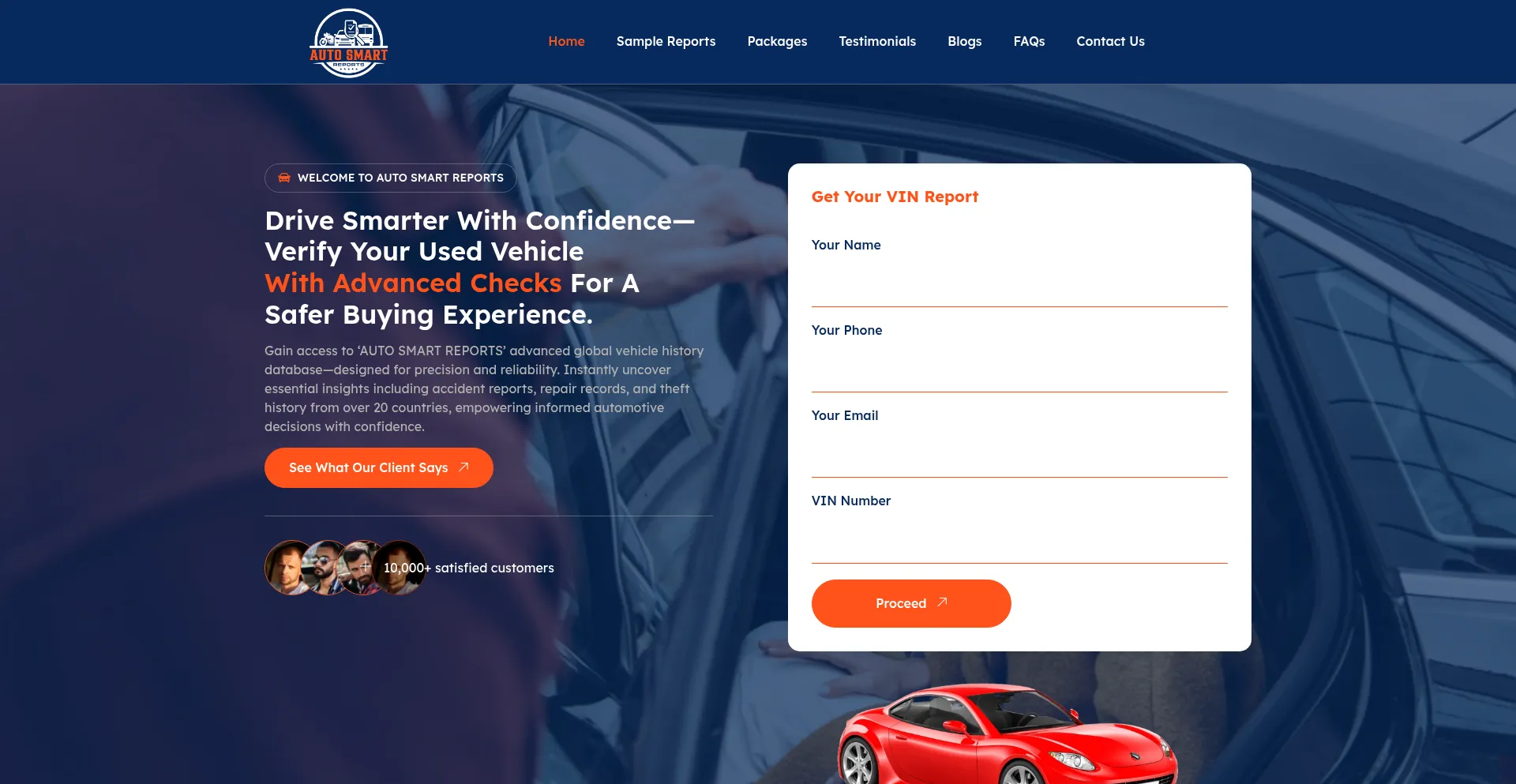 Website screenshot of Autosmartreports.com