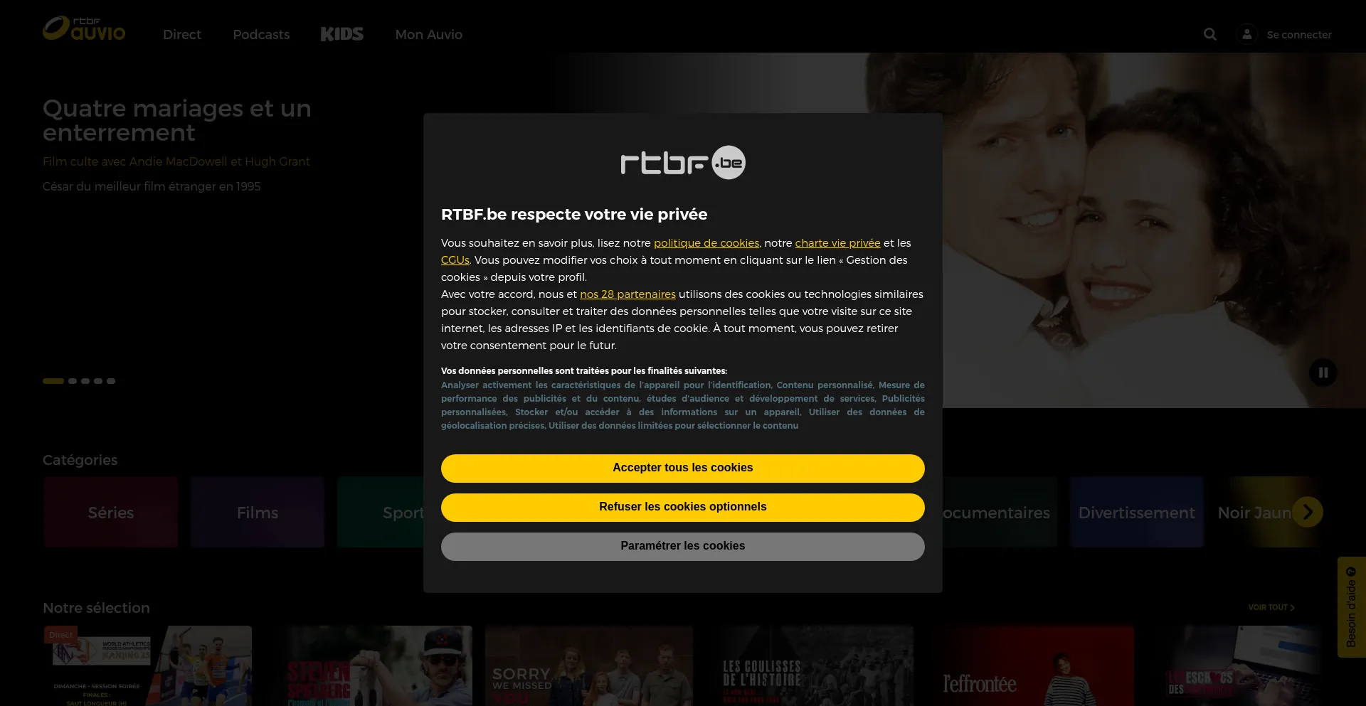 Website screenshot of Auvio.rtbf.be
