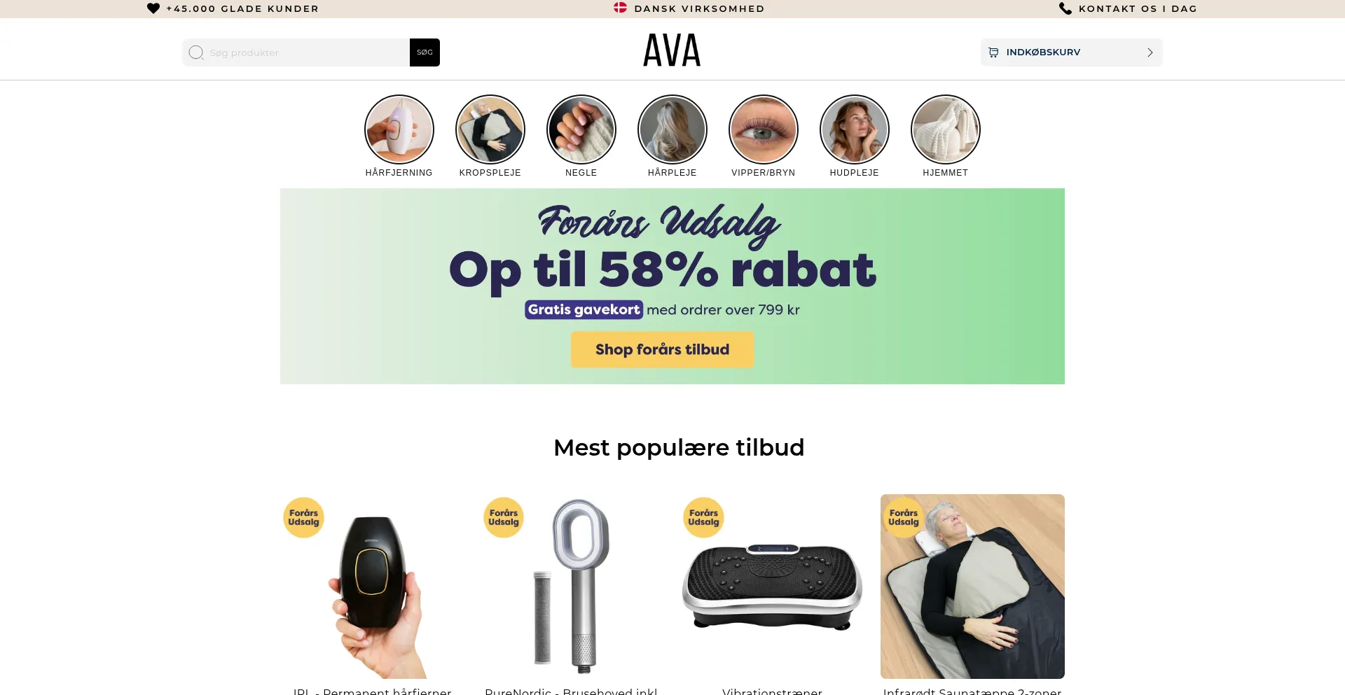 Website screenshot of Avabeauty.dk