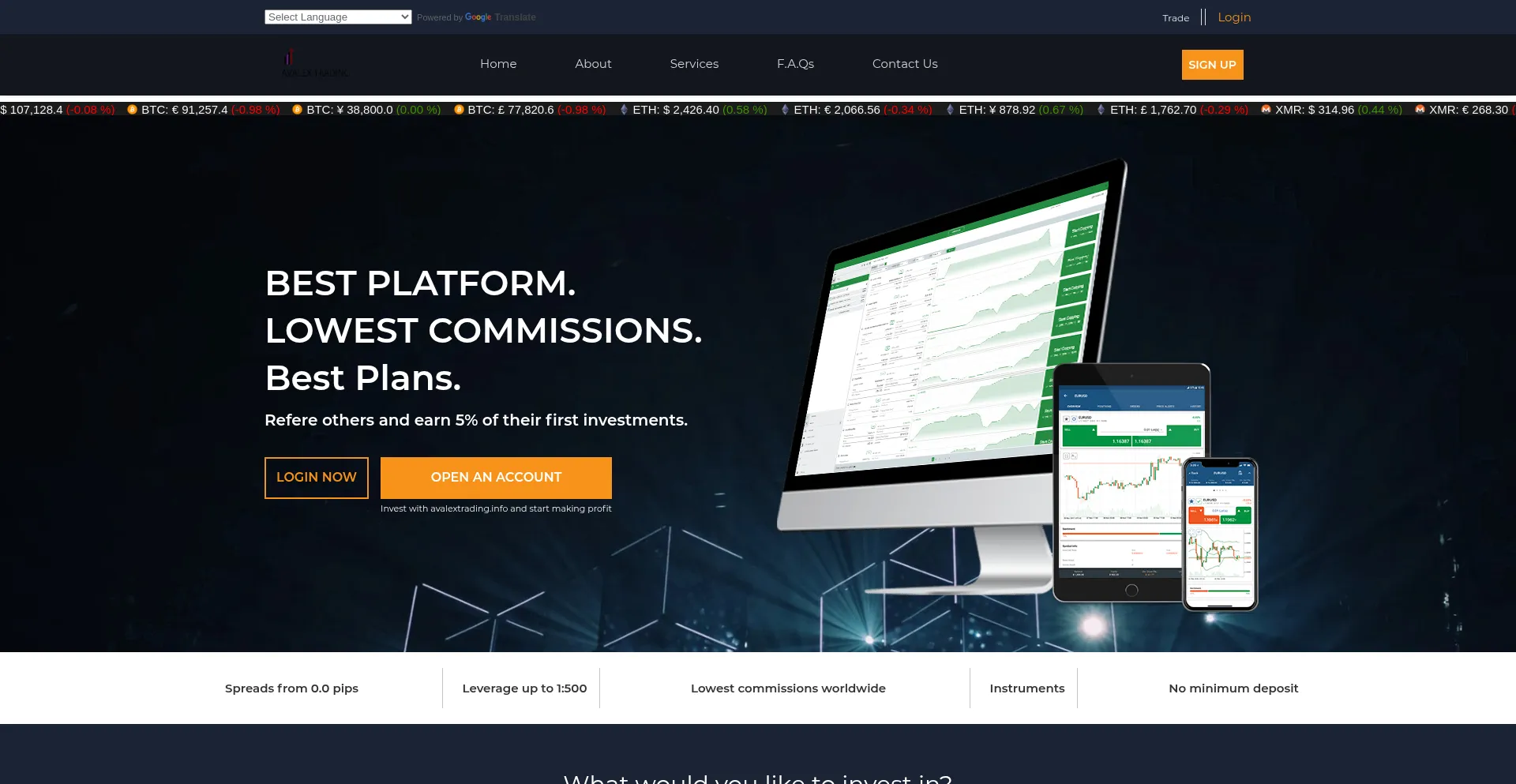 Website screenshot of Avalextrading.info
