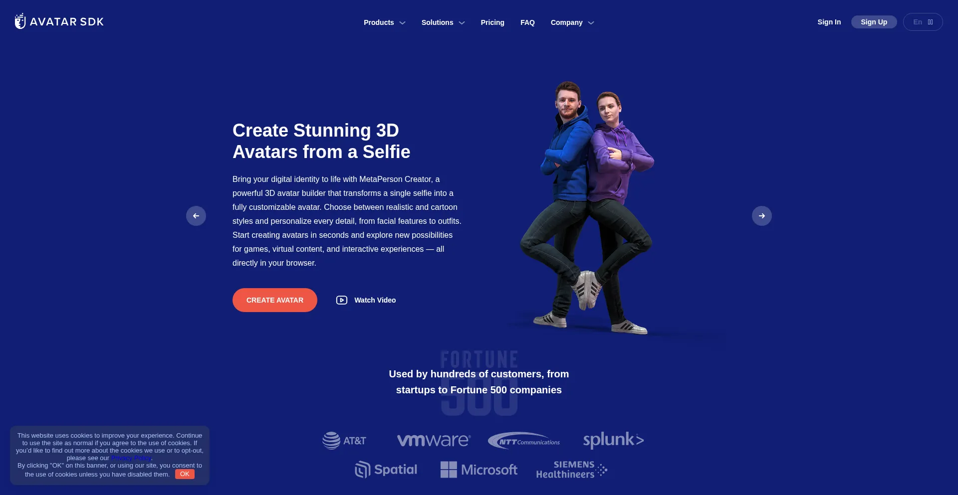 Website screenshot of Avatarsdk.com