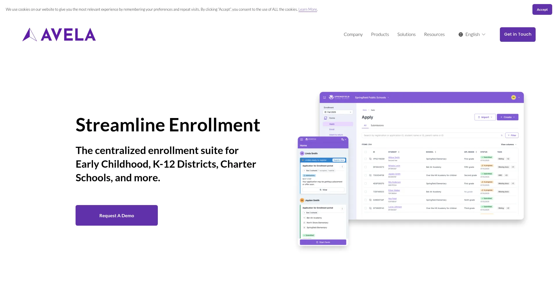Website screenshot of Avela.org