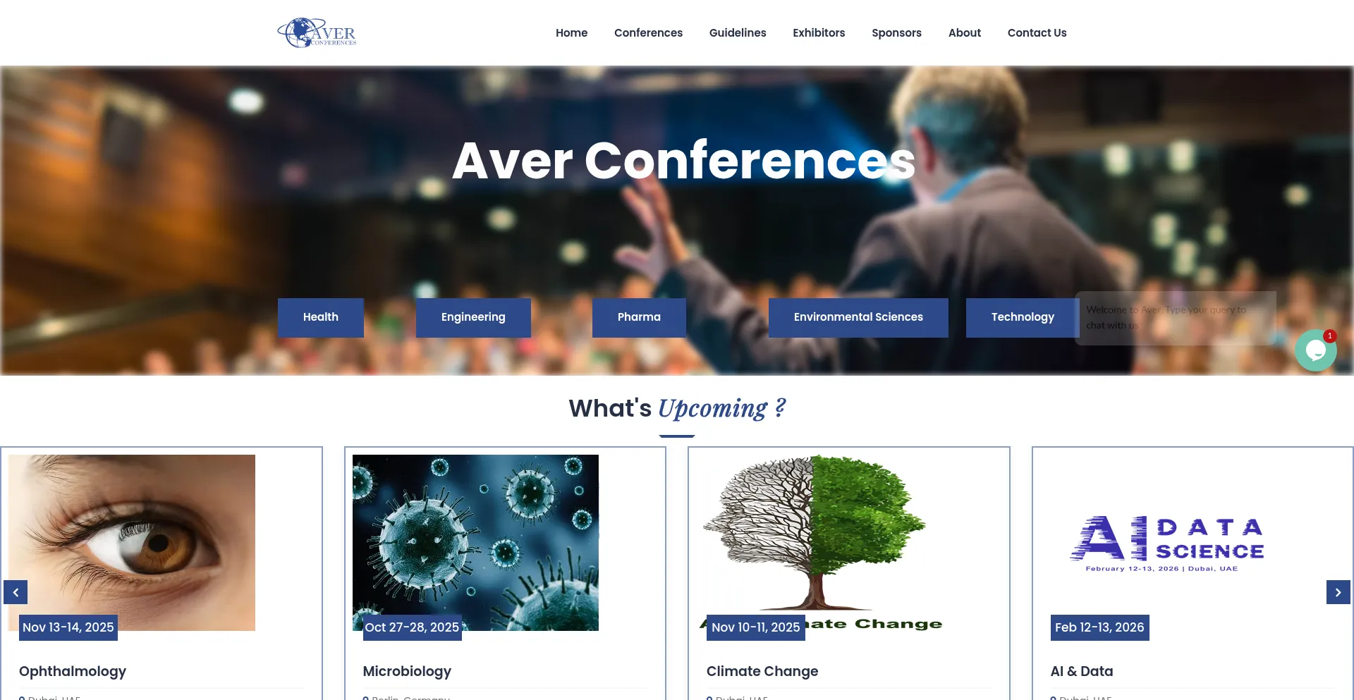 Website screenshot of Averconferences.com