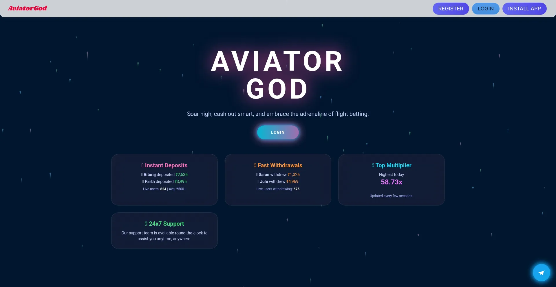 Website screenshot of Aviatorgods.click