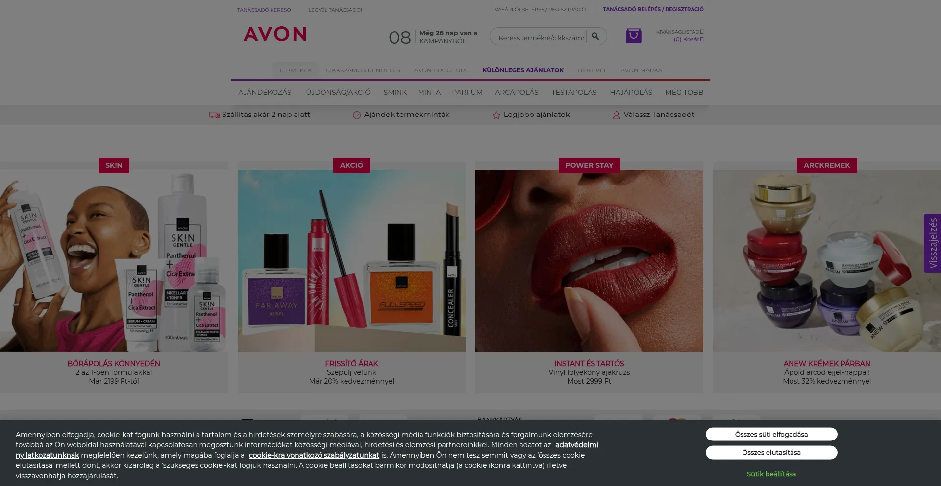 Website screenshot of Avon.hu