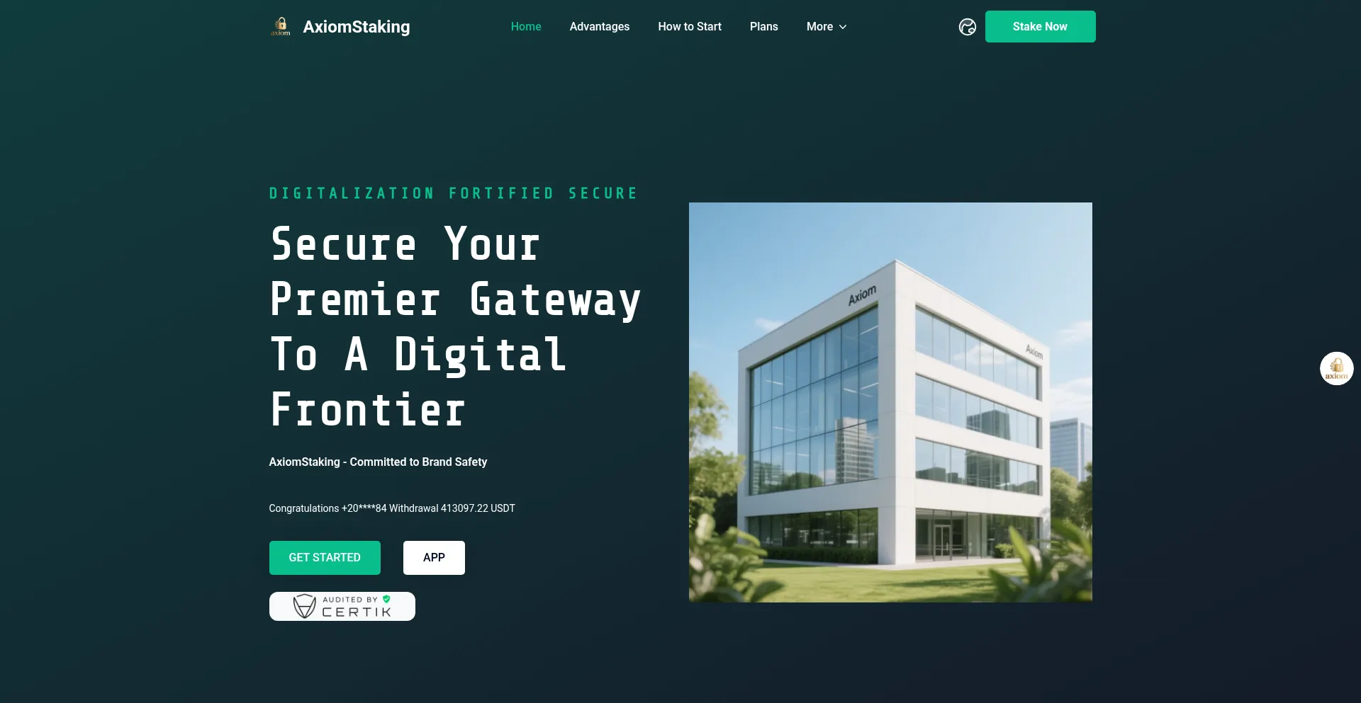 Website screenshot of Axiomstaking.com