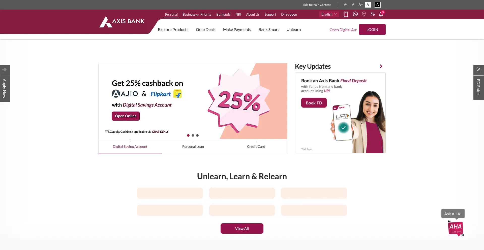 Website screenshot of Axisbank.com