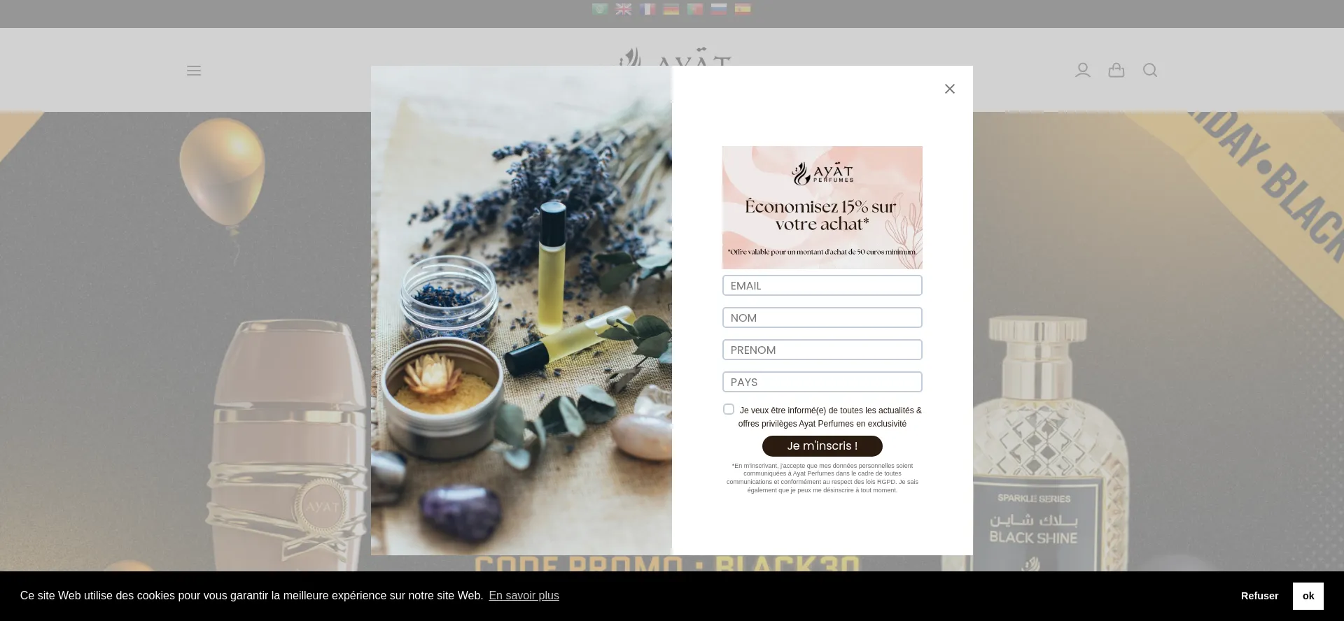 Website screenshot of Ayatperfumes.fr