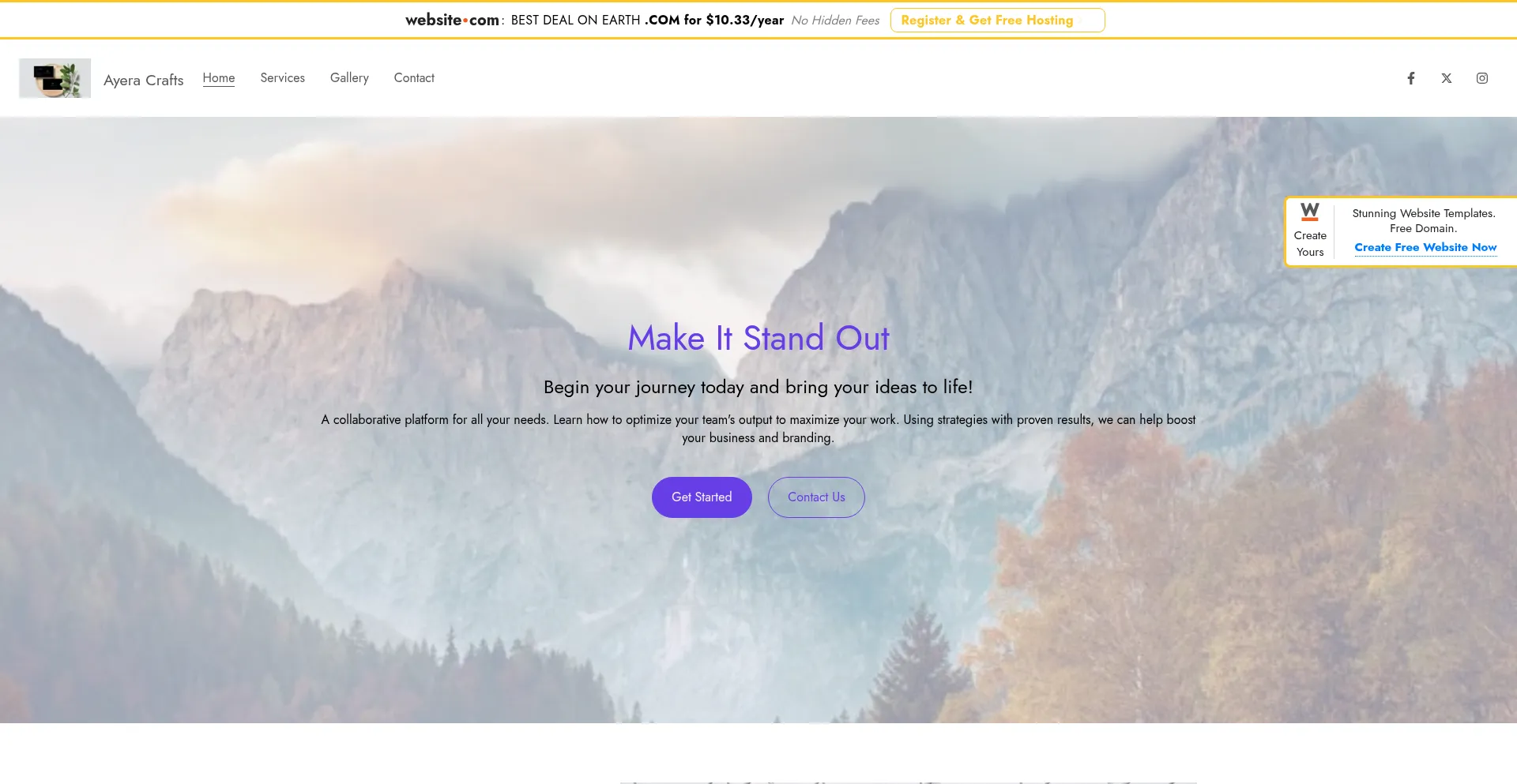 Website screenshot of Ayeracrafts.website3.me