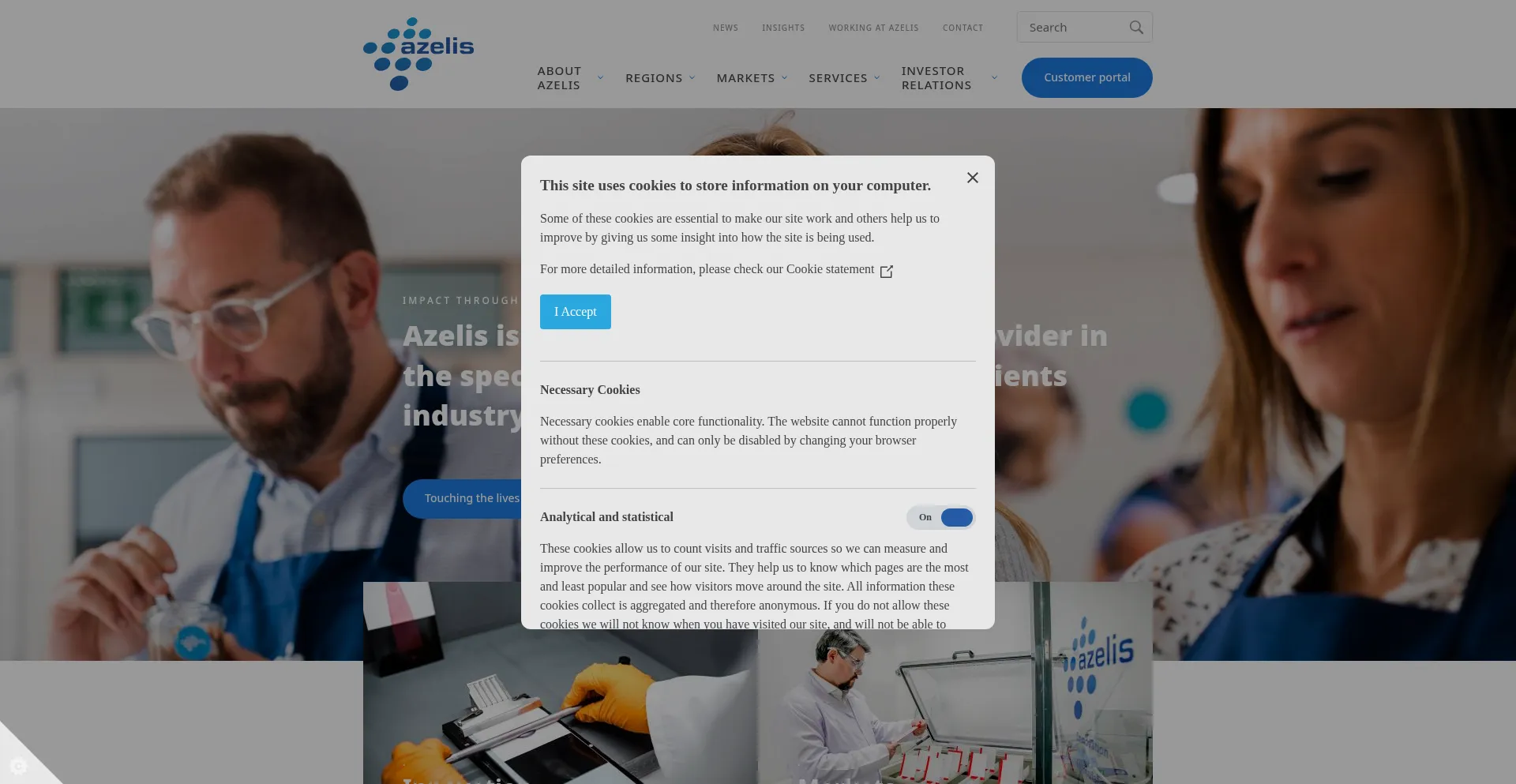 Website screenshot of Azelis.com