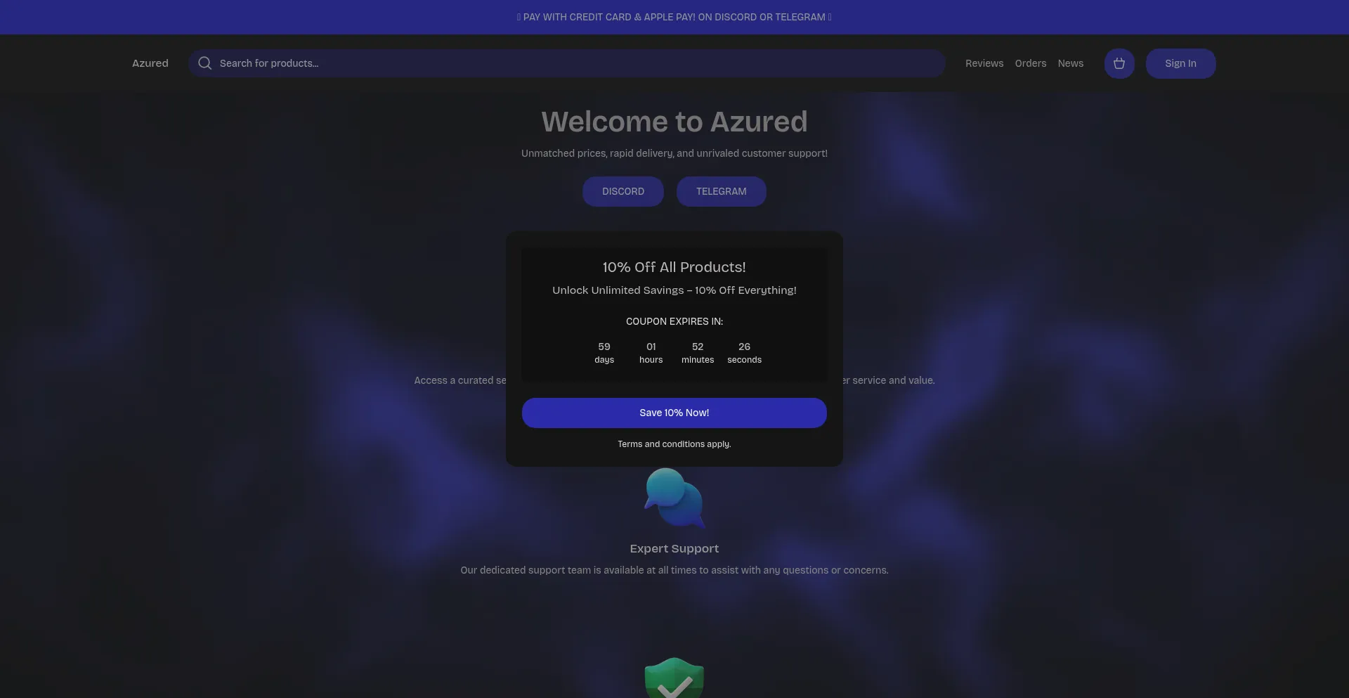 Website screenshot of Azured.bgng.io