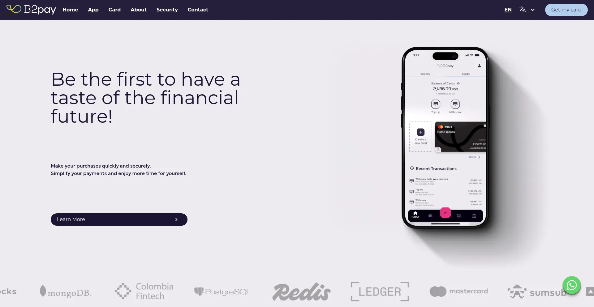Website screenshot of B2pay.app