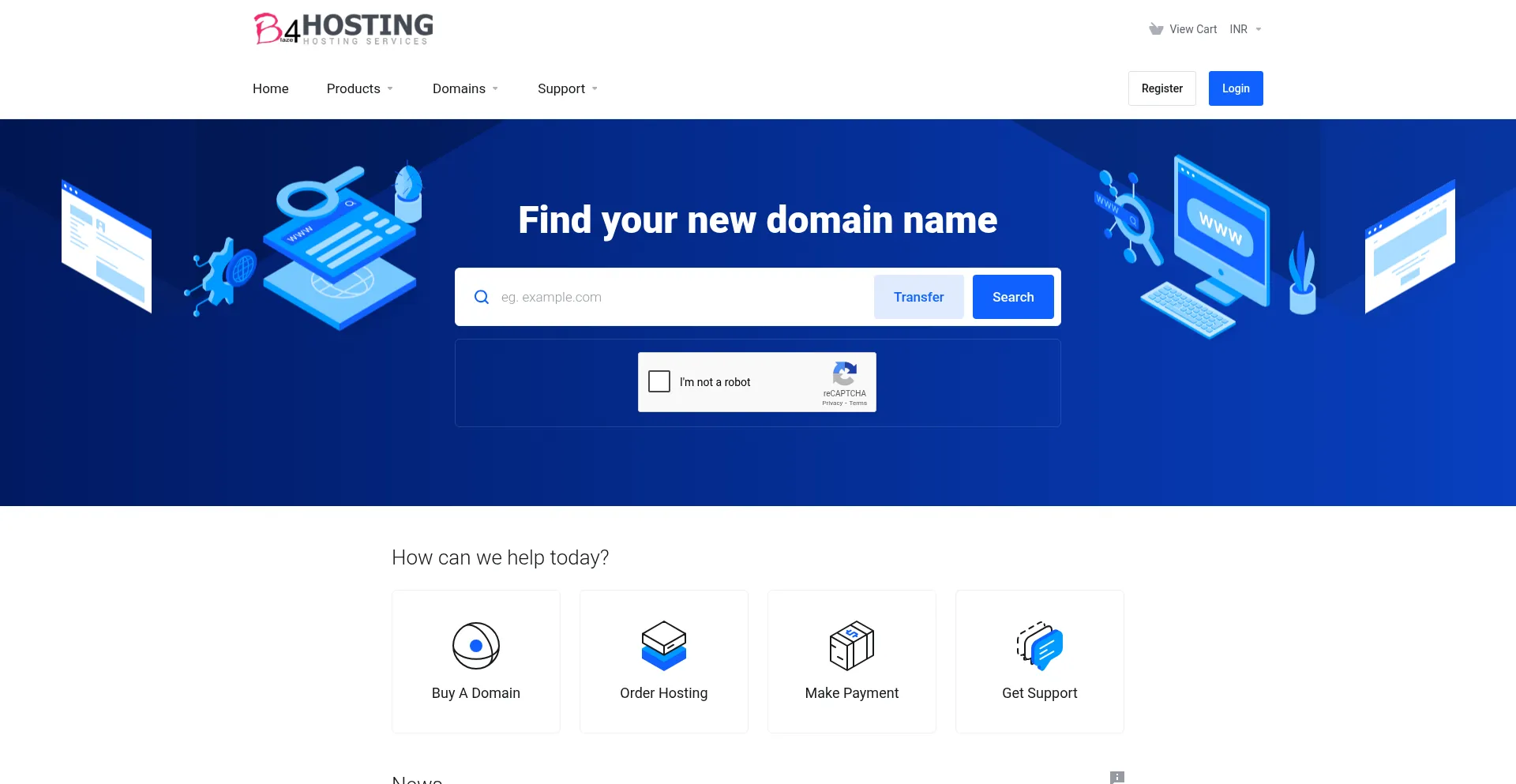 Website screenshot of B4hosting.com