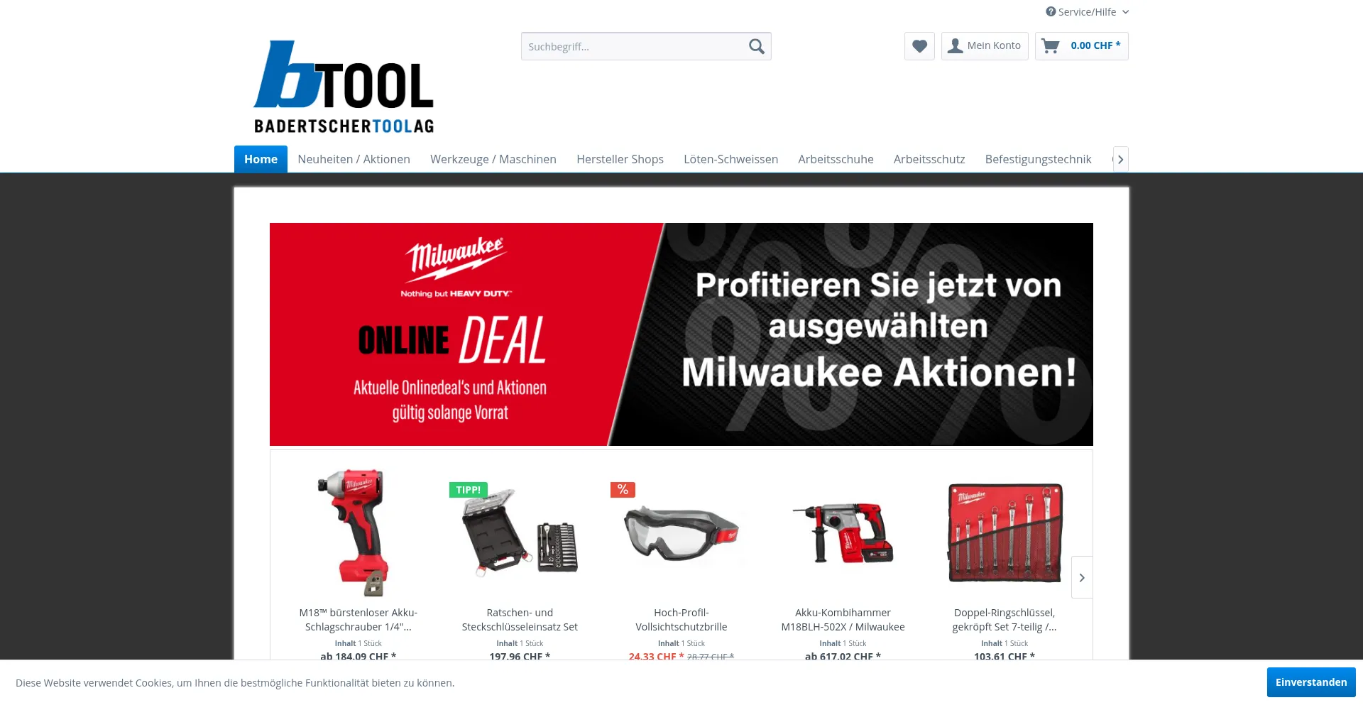 Website screenshot of B-tool.ch