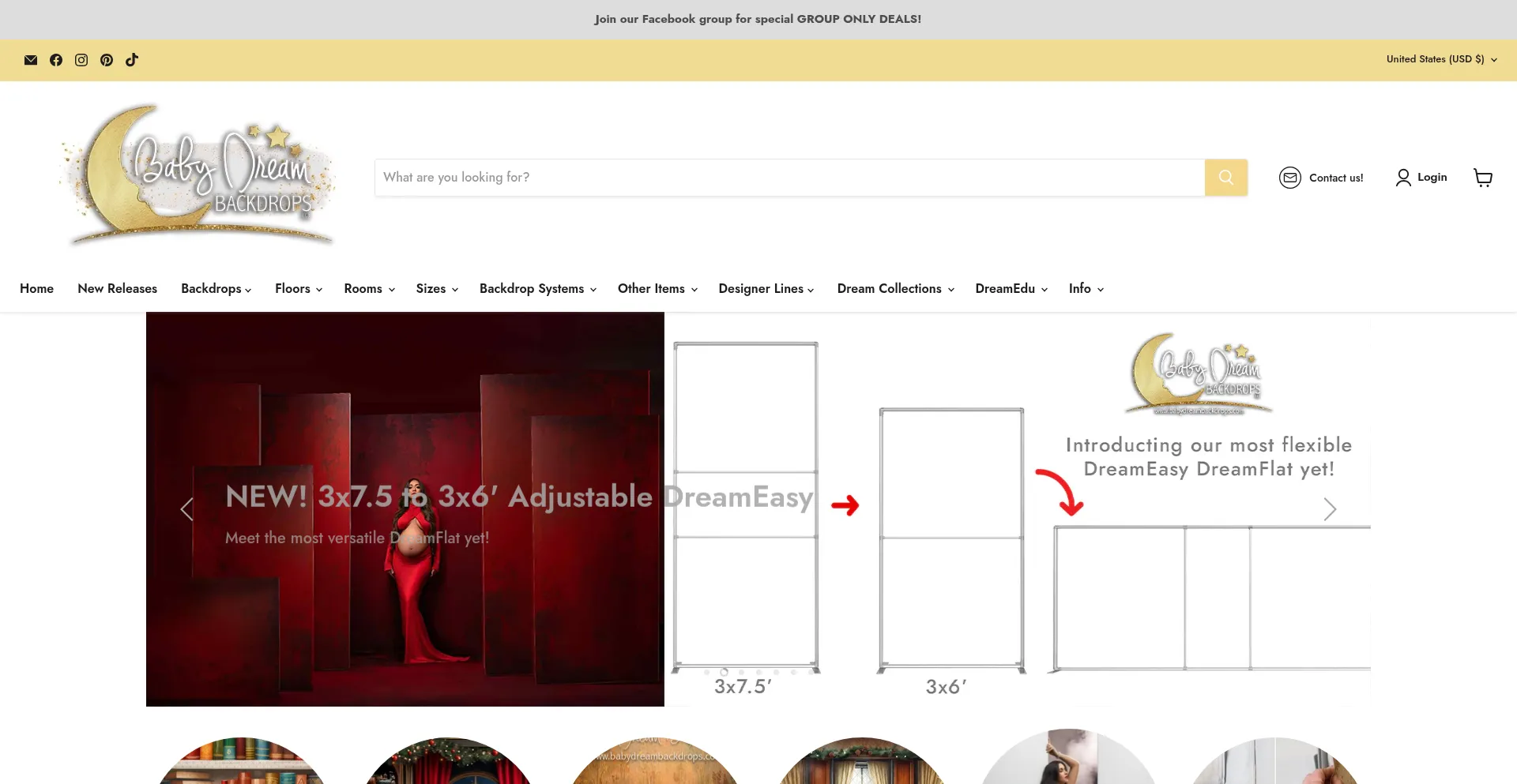 Website screenshot of Babydreambackdrops.com